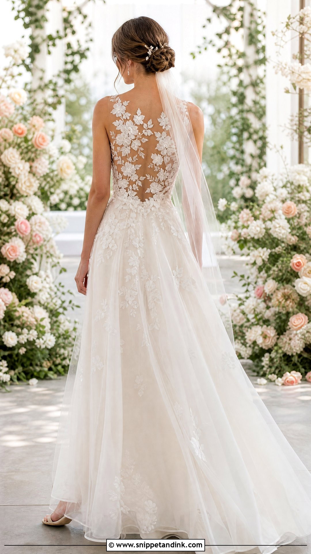 Floral Applique Back Wedding Dress - Snippet and Ink - 20 Wedding Dress Back Detail Ideas