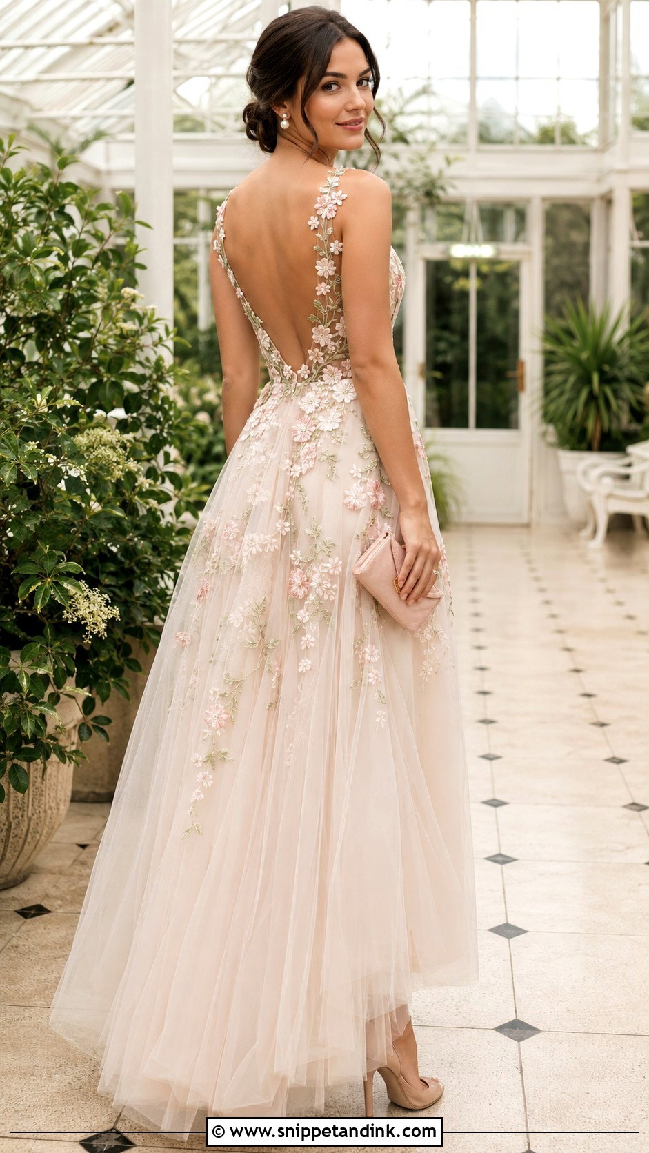 Floral Applique Backless Ball Gown - Snippet and Ink - 20 Backless Ball Gown Ideas