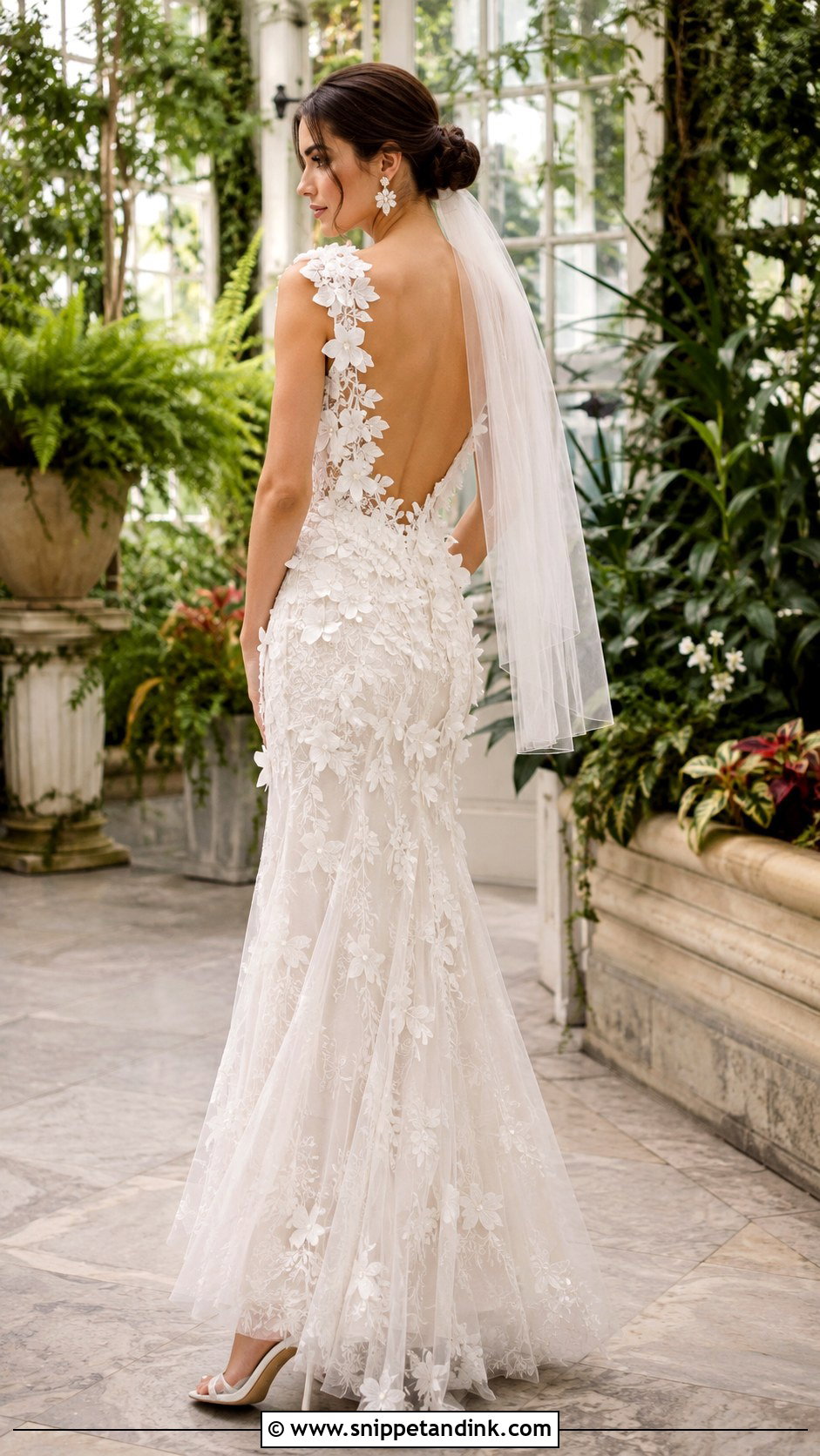 Floral Applique Backless Lace Wedding Dress - Snippet and Ink - 20 Backless Lace Wedding Dress Ideas
