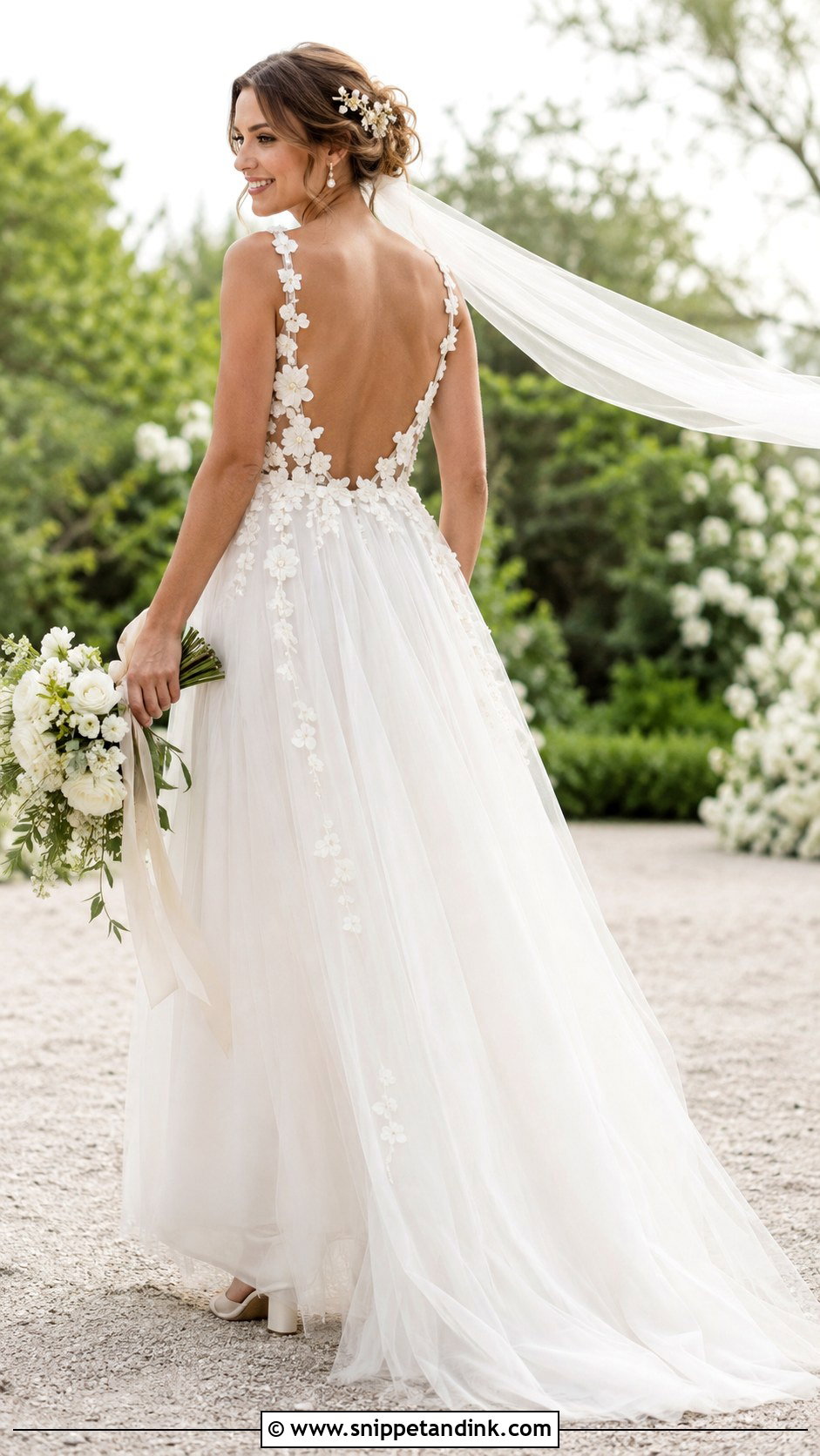Floral Applique Backless Wedding Gown - Snippet and Ink - 20 Backless Wedding Gown Ideas