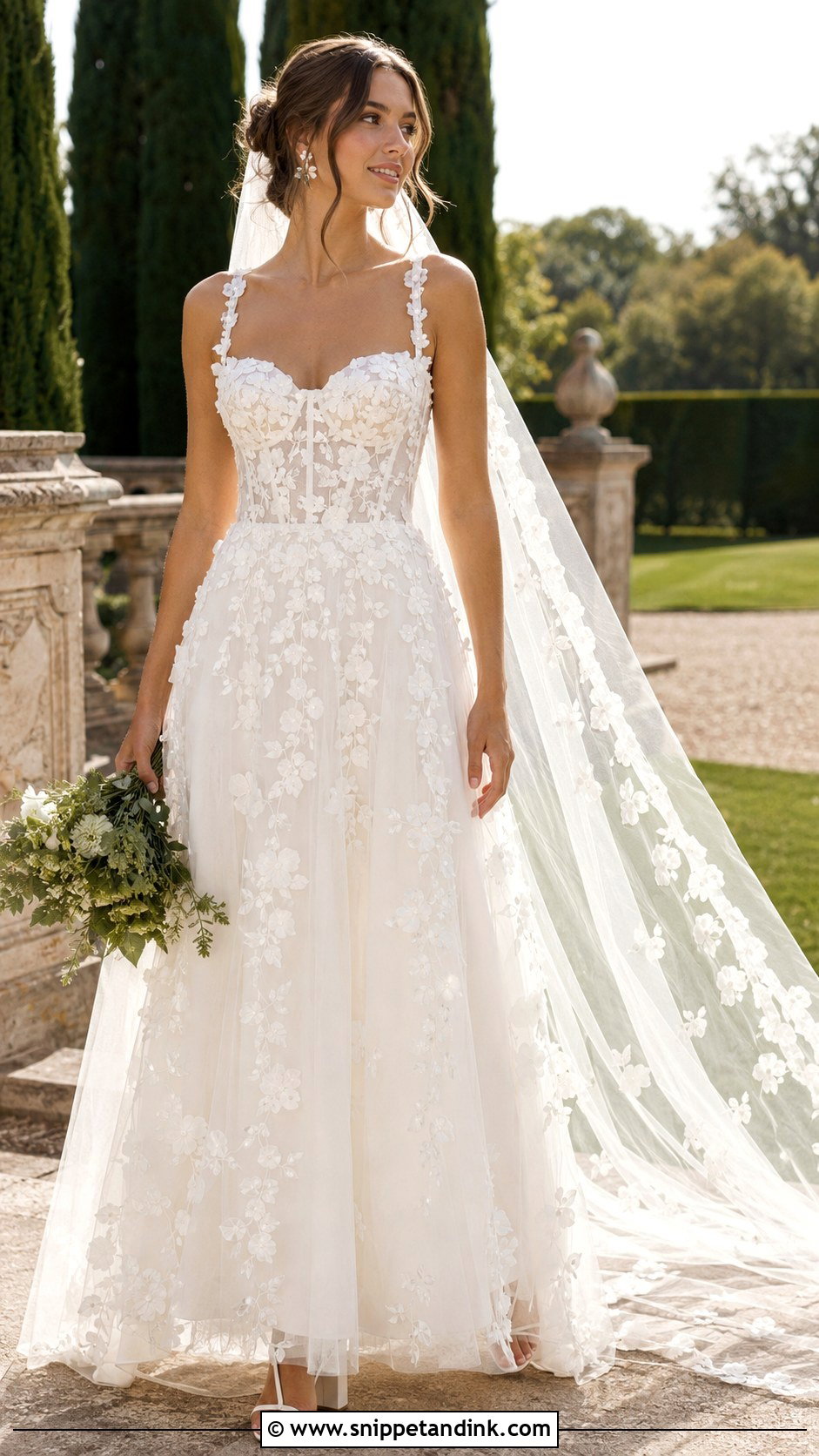 Floral Applique Balconette Wedding Dress - Snippet and Ink - 20 Balconette Wedding Dress Ideas