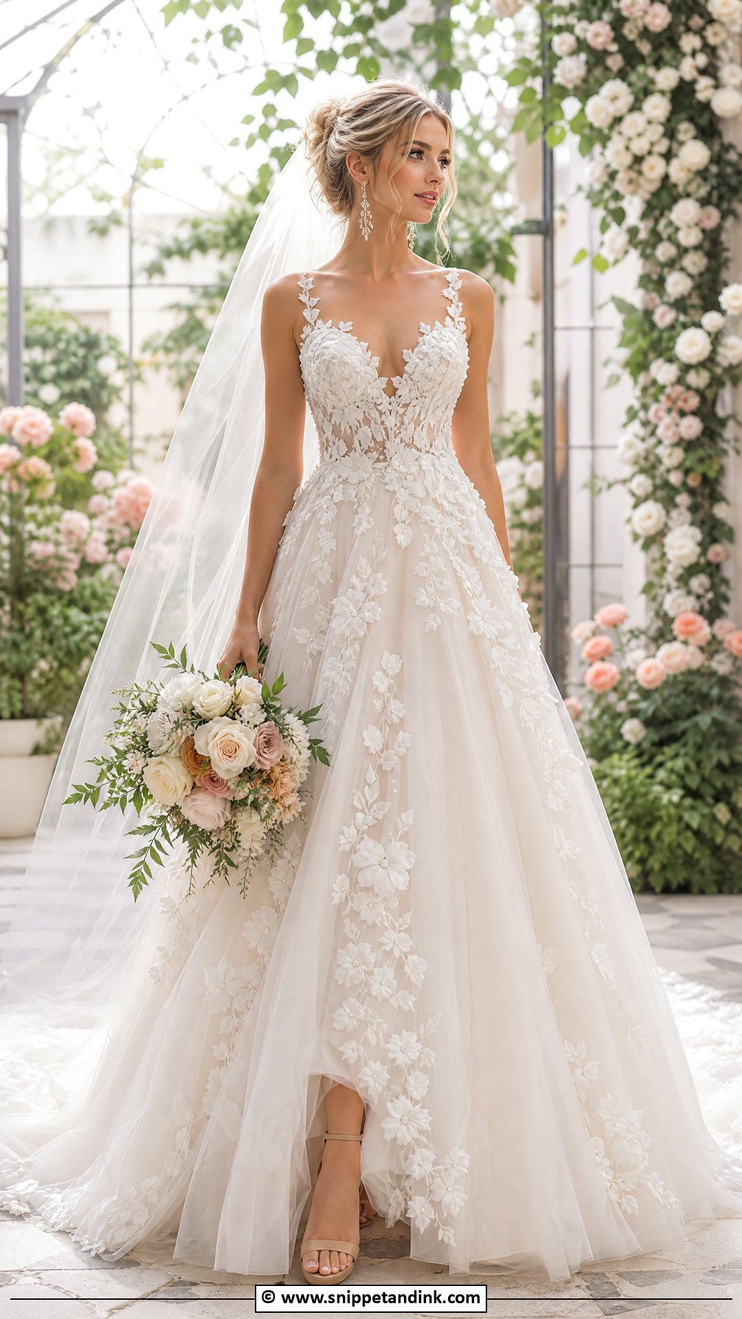 Floral Applique Ball Gown Wedding Dress - Snippet and Ink - 35 Ball Gown Wedding Dress Ideas