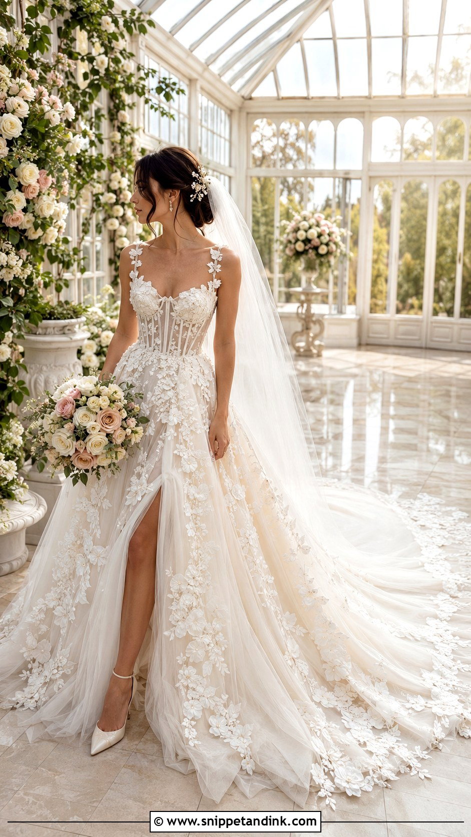 Floral Applique Ball Gown Wedding Dress With Long Train - Snippet and Ink - 20 Big Wedding Dresses Ball Gown Long Train