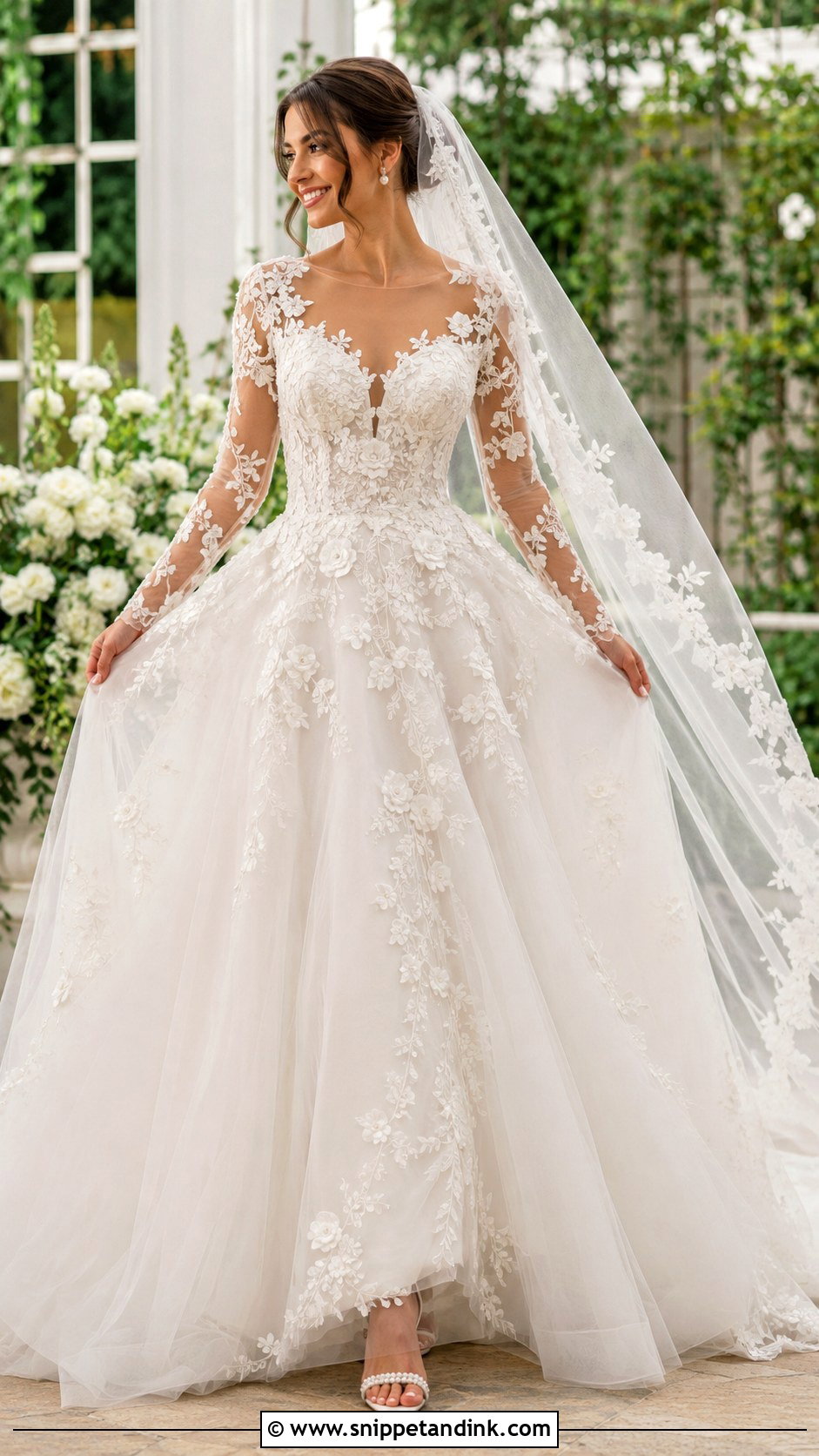 Floral Applique Ball Gown Wedding Dress With Sleeves - Snippet and Ink - 25 Ball Gown Wedding Dress with Sleeves