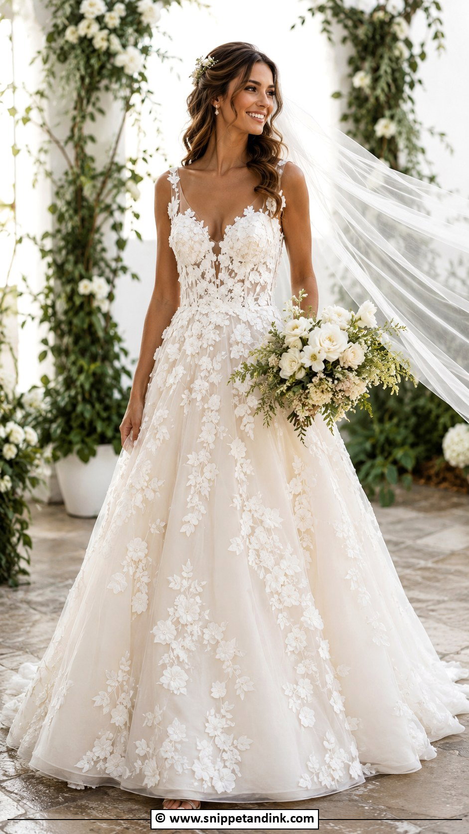 Floral Applique Ball Gown Wedding Dress - Snippet and Ink - 30 Ball Gowns Wedding