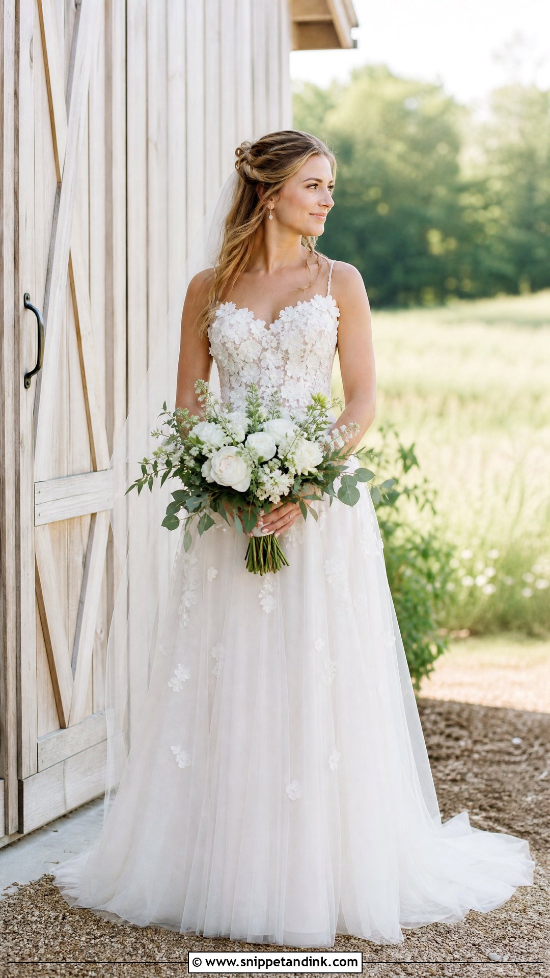 Floral Applique Barn Wedding Dress - Snippet and Ink - 25 Barn Wedding Dress Ideas