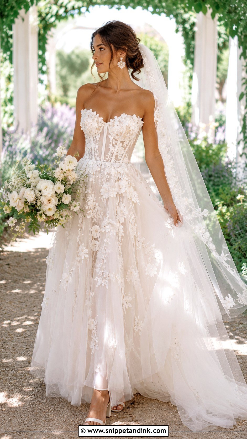 Floral Applique Basque Waist Wedding Dress - Snippet and Ink - 20 Basque Waist Wedding Ideas