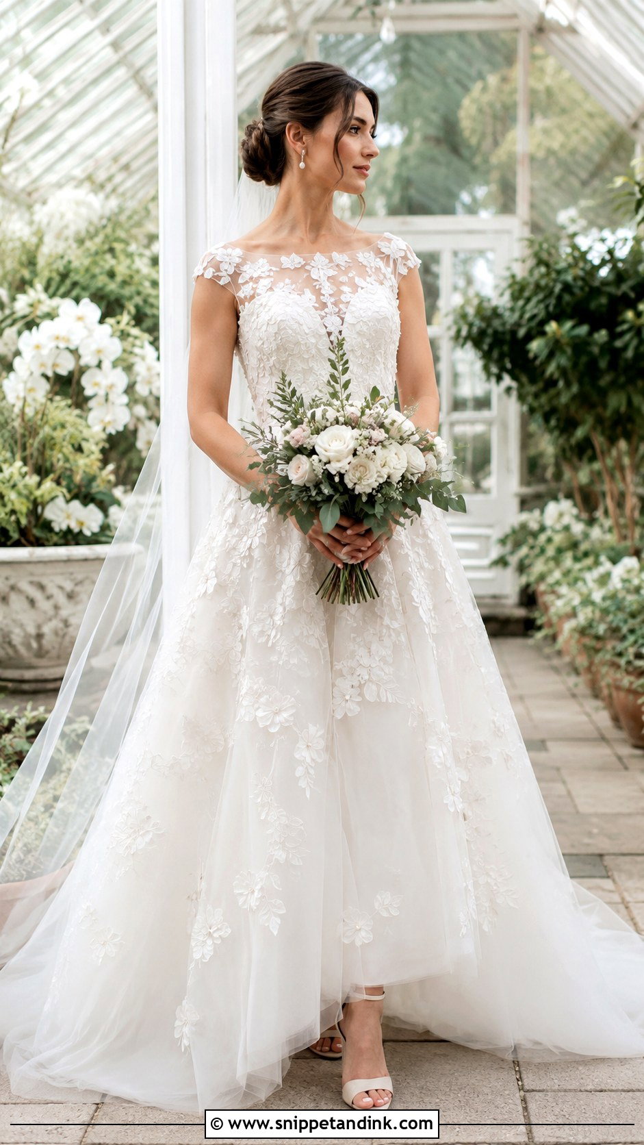 Floral Applique Bateau Neckline Wedding Dress - Snippet and Ink - 20 Bateau Neckline Wedding Dress Ideas