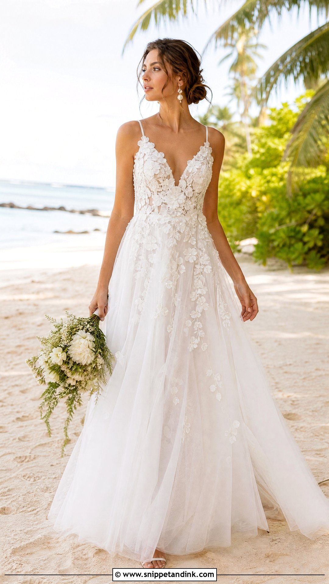 Floral Applique Beach Bridal Gown - Snippet and Ink - 25 Beach Bridal Gown Ideas