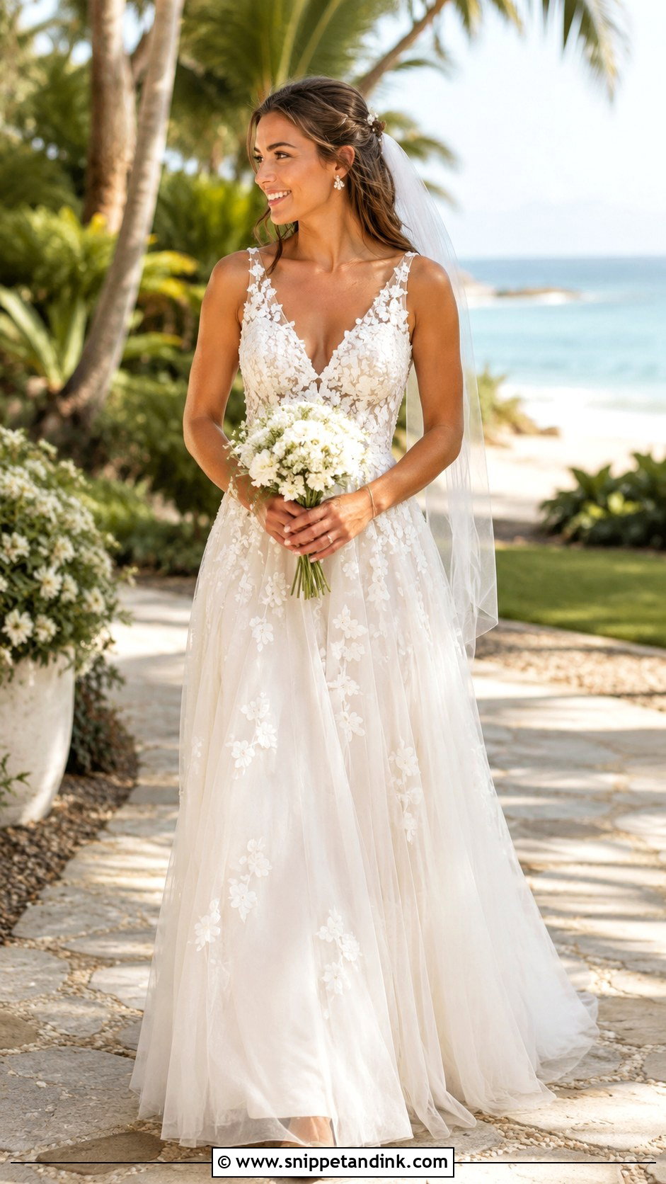 Floral Applique Beach Wedding Dress - Snippet and Ink - 20 Elegant Beach Wedding Dress Ideas