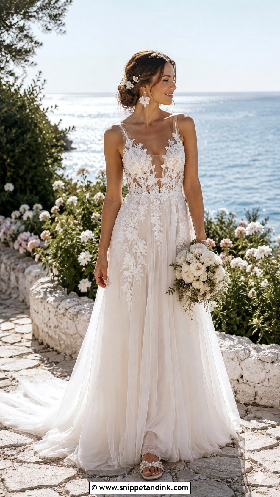 Floral Applique Beach Wedding Dress - Snippet and Ink - 20 Flowy Beach Wedding Dress Ideas