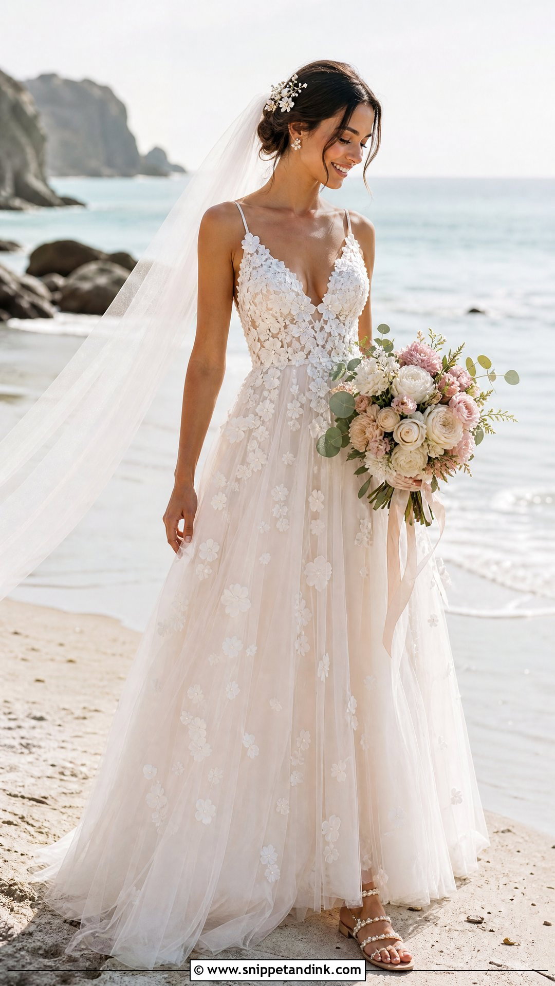 Floral Applique Beach Wedding Dress - Snippet and Ink - 20 Summer Wedding Dress Beach Ideas