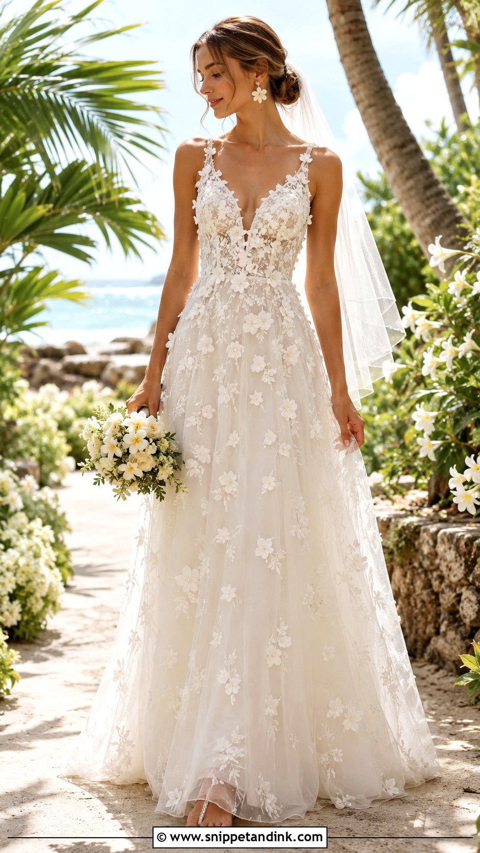 Floral Applique Beach Wedding Dress - Snippet and Ink - 20 Beachy Wedding Dress Beach Styles