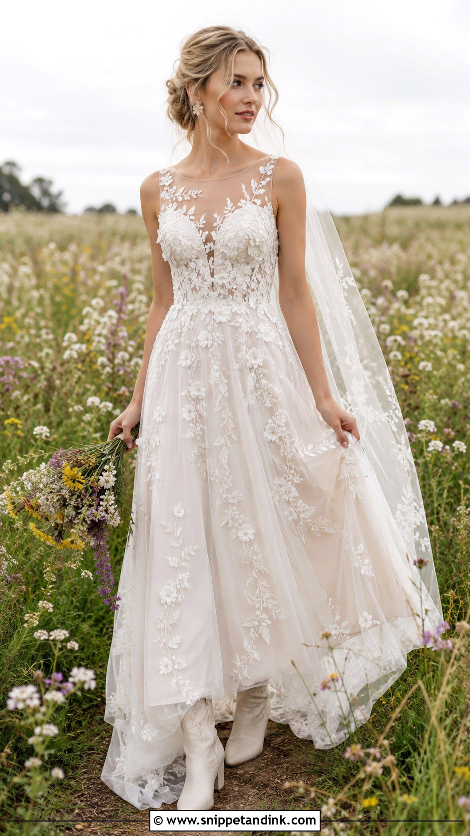 Floral Applique Boho Country Wedding Dress - Snippet and Ink - 20 Boho Country Wedding Dress Ideas