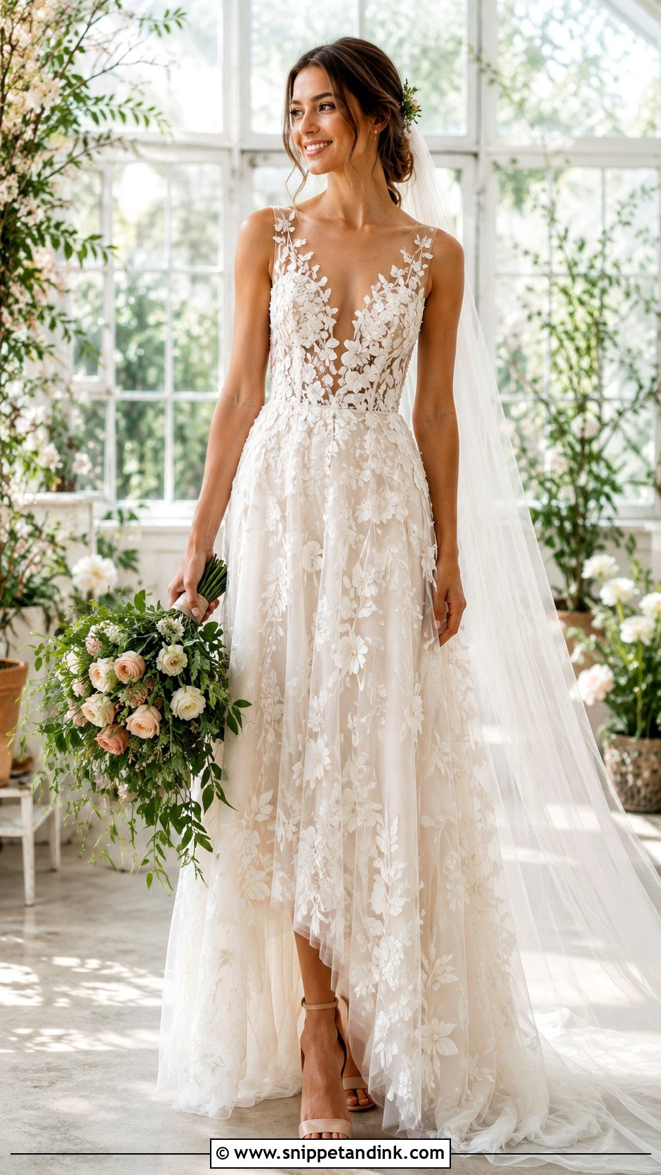 Floral Applique Boho Wedding Dress - Snippet and Ink - 25 Boho Style Wedding Dress Ideas
