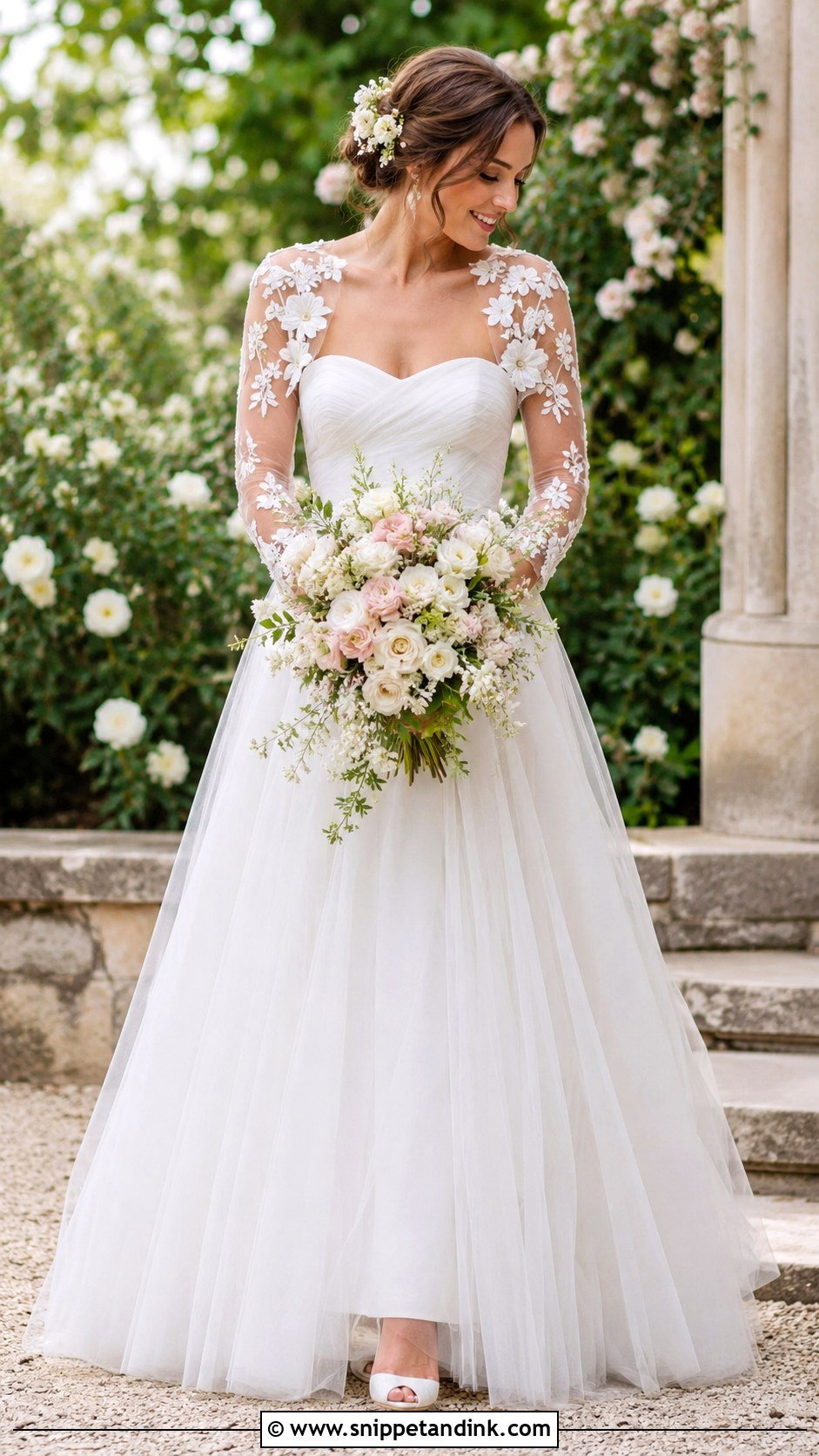 Floral Applique Bolero Wedding Dress - Snippet and Ink - 25 Bolero Wedding Dress Ideas