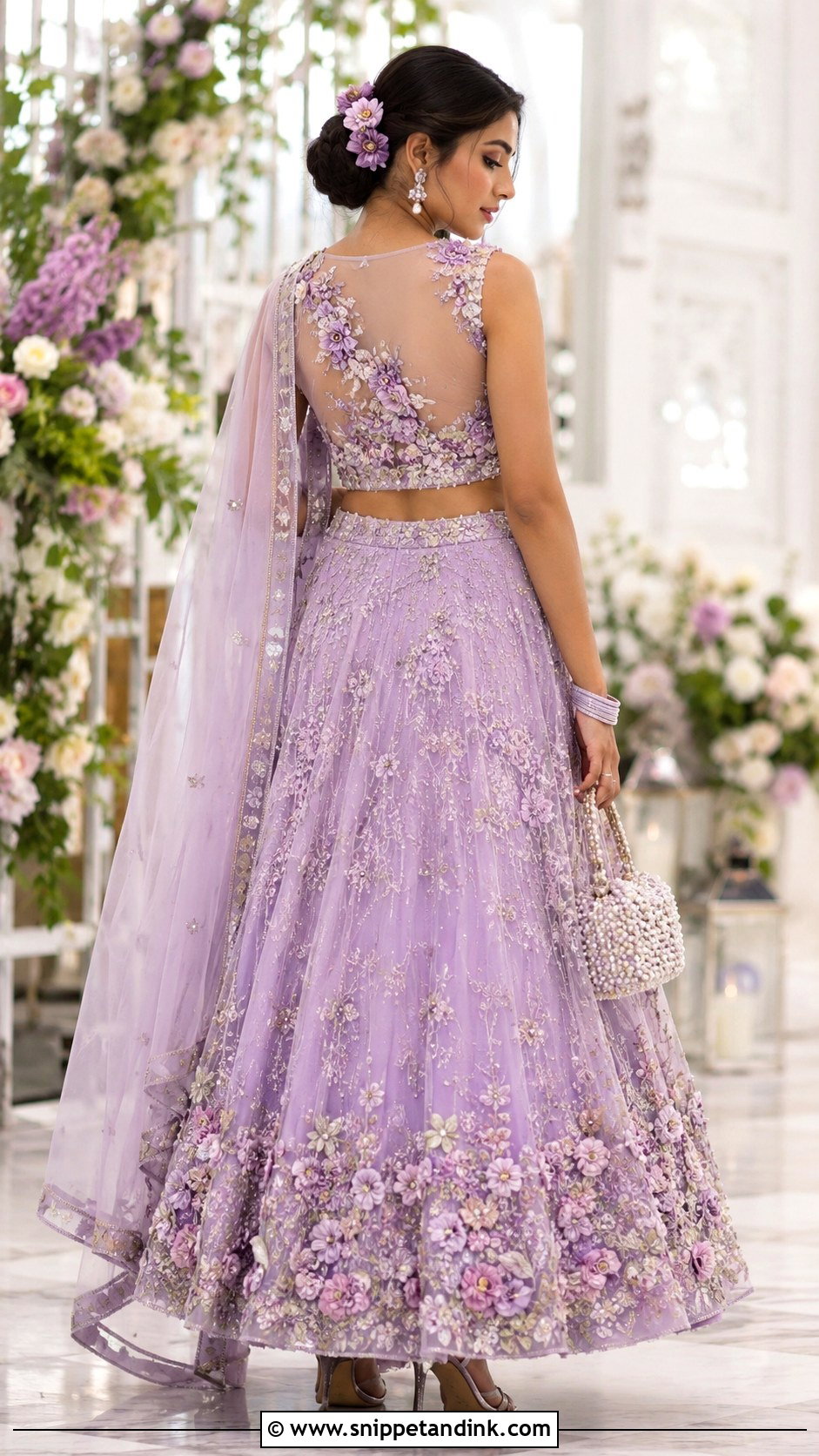 Floral Applique Bridal Blouse Back - Snippet and Ink - 20 Bridal Blouse Back Designs