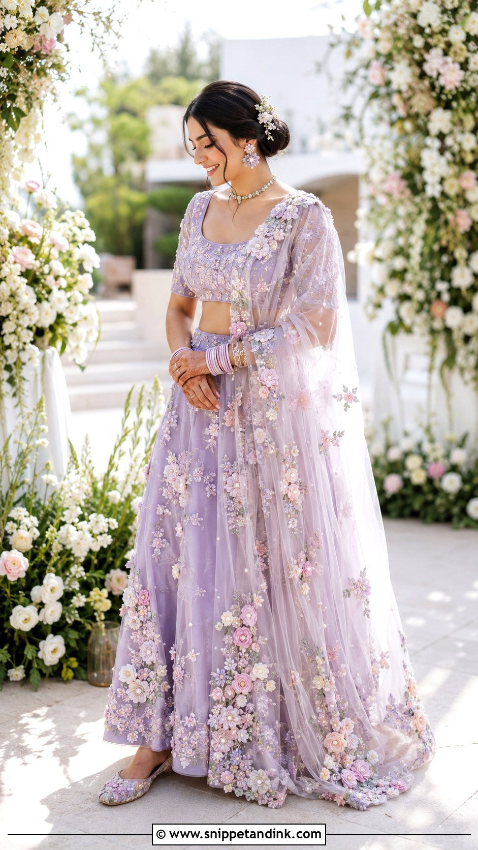 Floral Applique Bridal Dupatta - Snippet and Ink - 20 Bridal Duppata Design Ideas