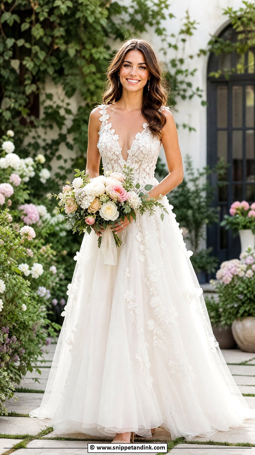 Floral Applique Bridal Gown Outfit - Snippet and Ink - 35 Bridal Outfit Ideas