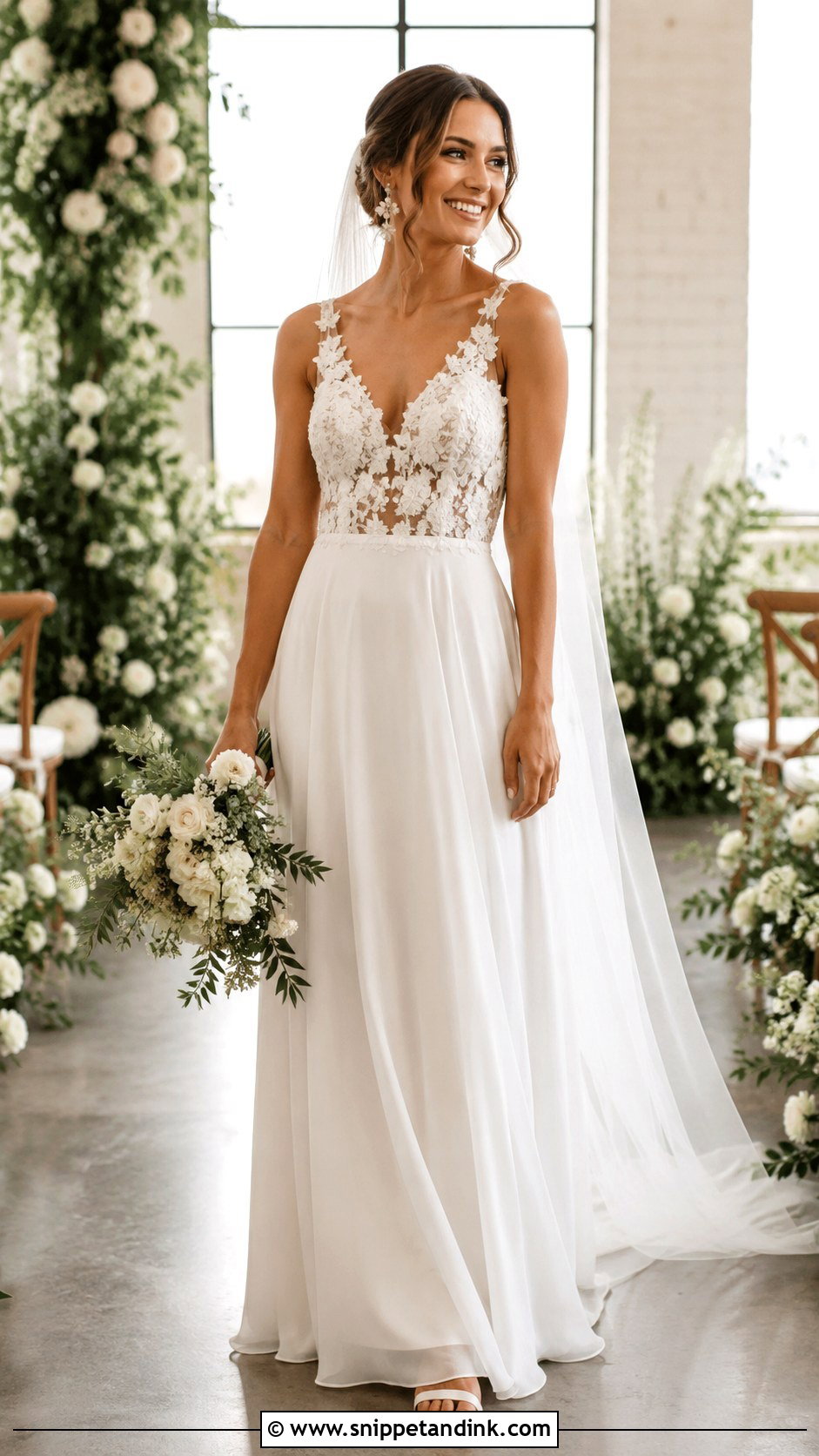 Floral Applique Bridal Top With Chiffon Skirt - Snippet and Ink - 20 Bridal Separates Tops Ideas