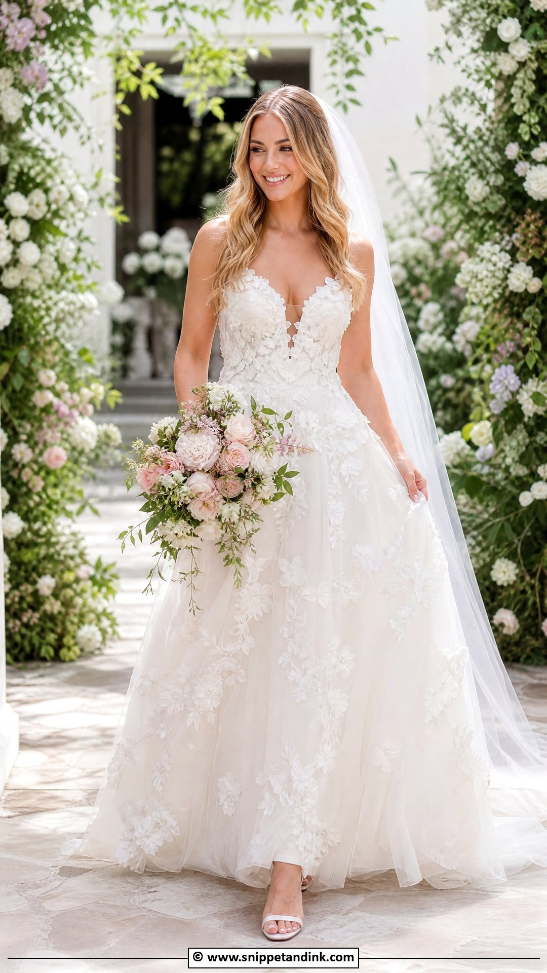 Floral Applique Bride Dress - Snippet and Ink - 35 Bride Dress Ideas
