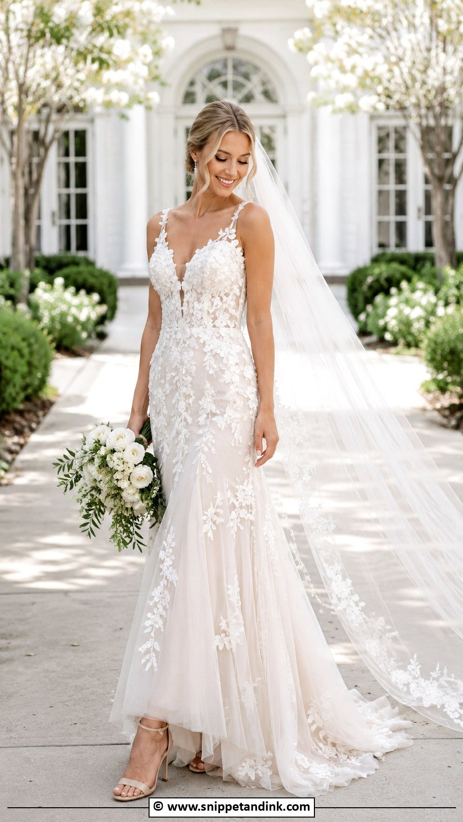 Floral Applique Bride Gown With Soft Waves - Snippet and Ink - 25 Bride Gowns
