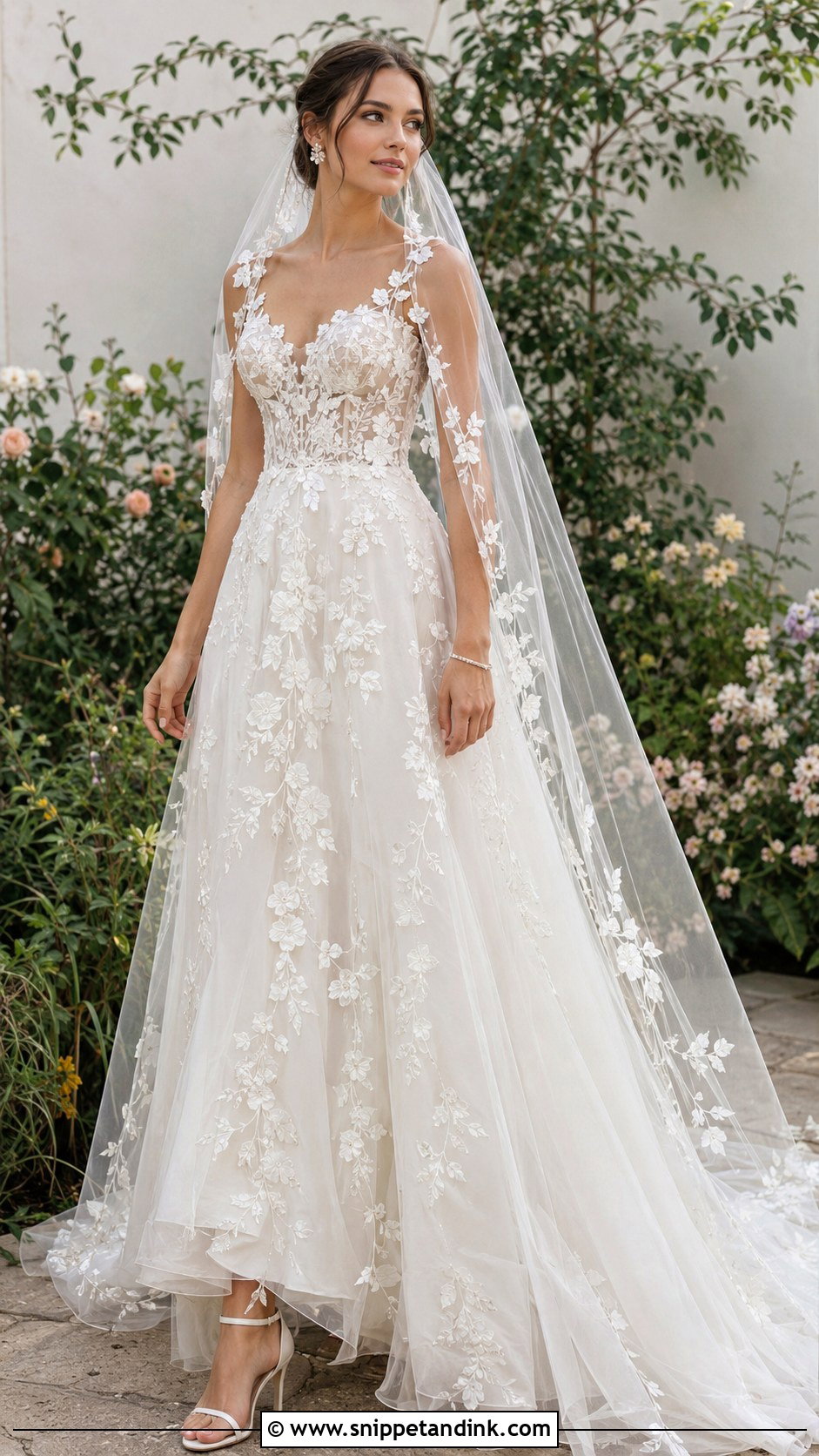 Floral Applique Bride With Embroidered Veil - Snippet and Ink - 20 Brides with Veils