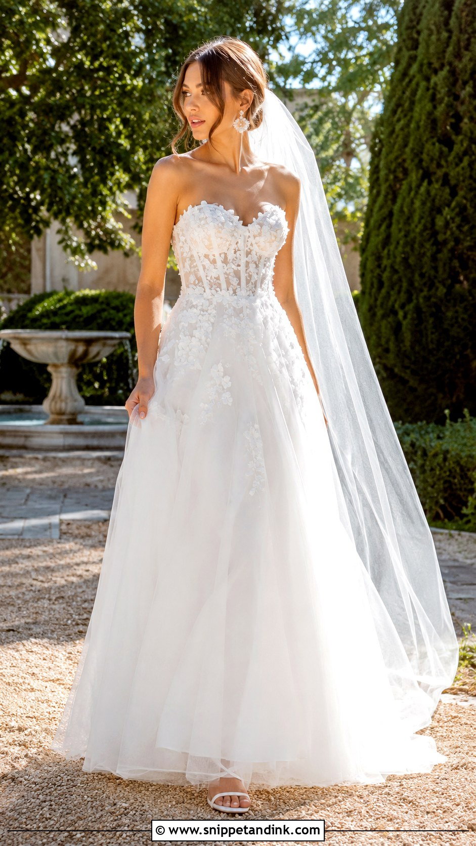 Floral Applique Bustier Wedding Dress - Snippet and Ink - 20 Bustier Wedding Dress Ideas