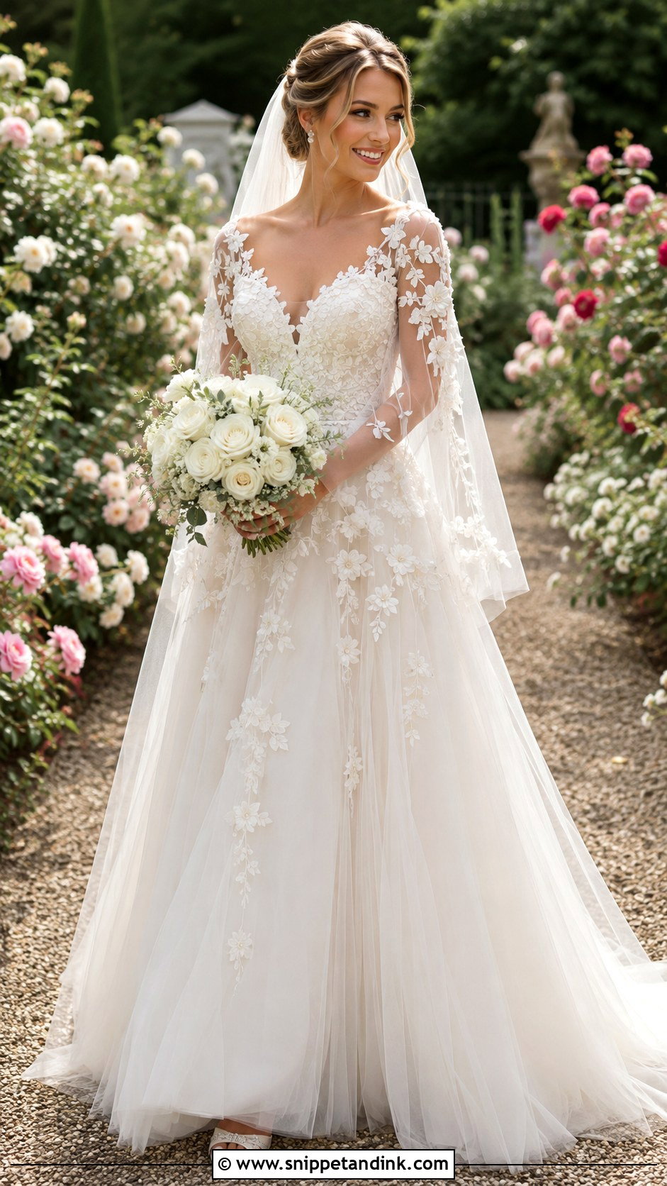 Floral Applique Butterfly Sleeve Wedding Dress - Snippet and Ink - 20 Butterfly Sleeve Wedding Dress Ideas