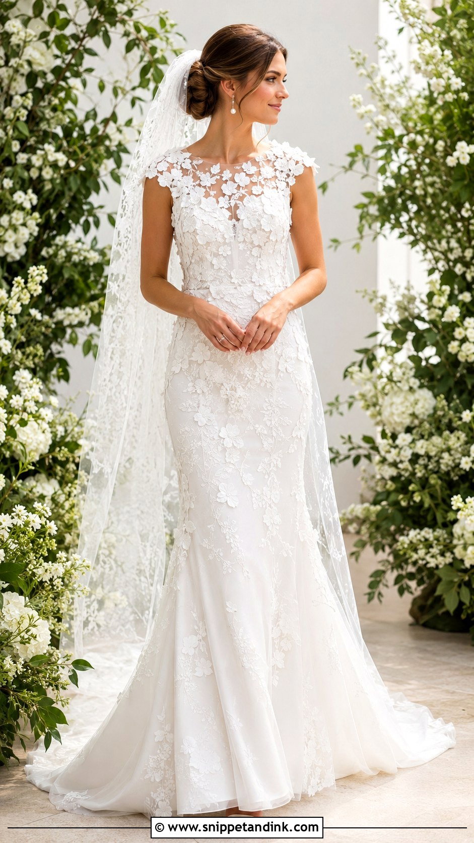 Floral Applique Cap Sleeve Wedding Dress - Snippet and Ink - 20 Capped Sleeve Wedding Dress Ideas