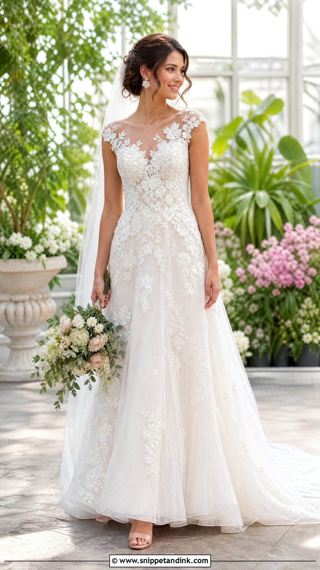 Floral Applique Cap Sleeve Wedding Dress - Snippet and Ink - 20 Wedding Dress Cap Sleeves