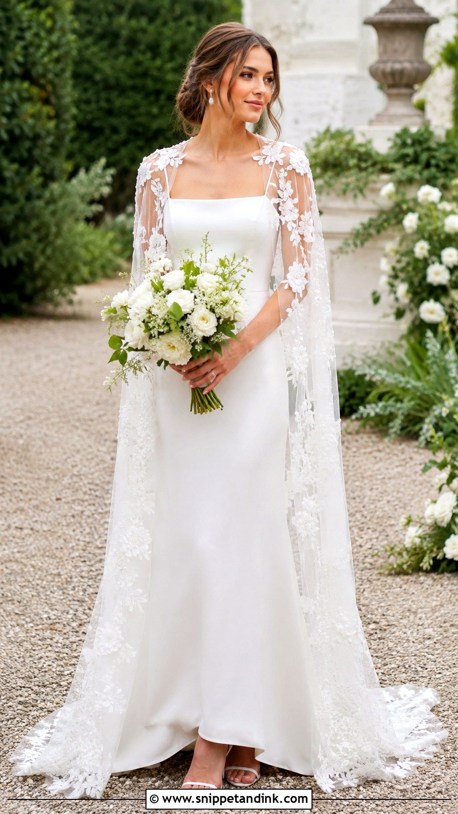 Floral Applique Cape Wedding Dress - Snippet and Ink - 30 Cape Wedding Dress Ideas