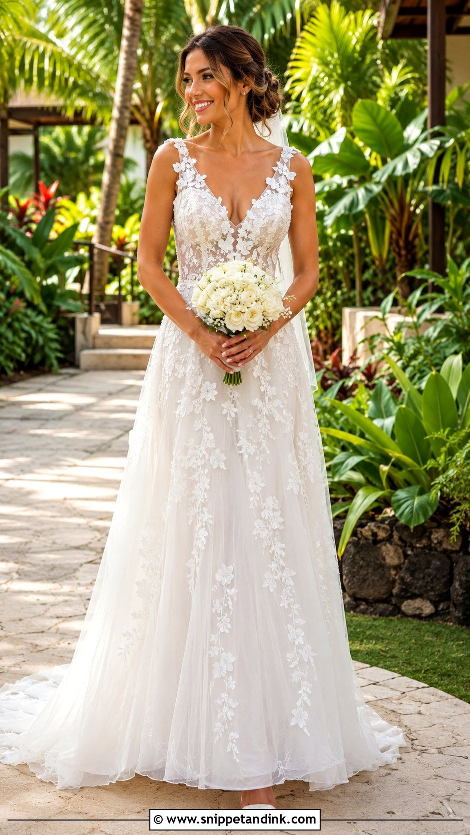 Floral Applique Caribbean Wedding Dress - Snippet and Ink - 20 Caribbean Wedding Dress Ideas