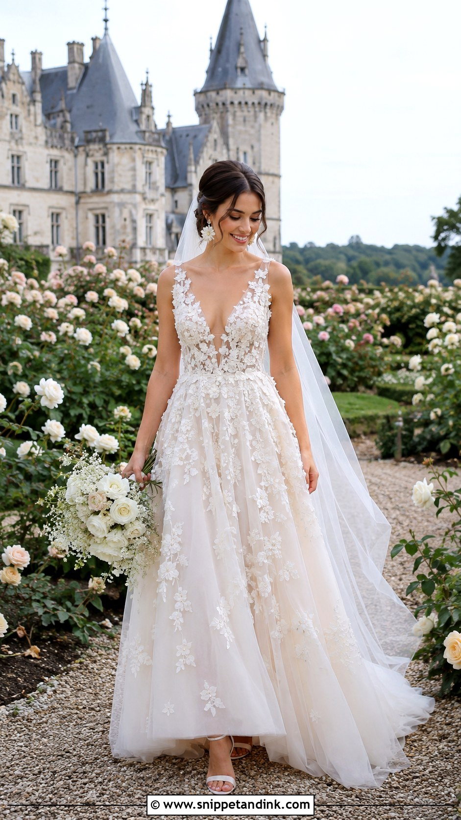 Floral Applique Castle Wedding Dress - Snippet and Ink - 20 Castle Wedding Dress Ideas