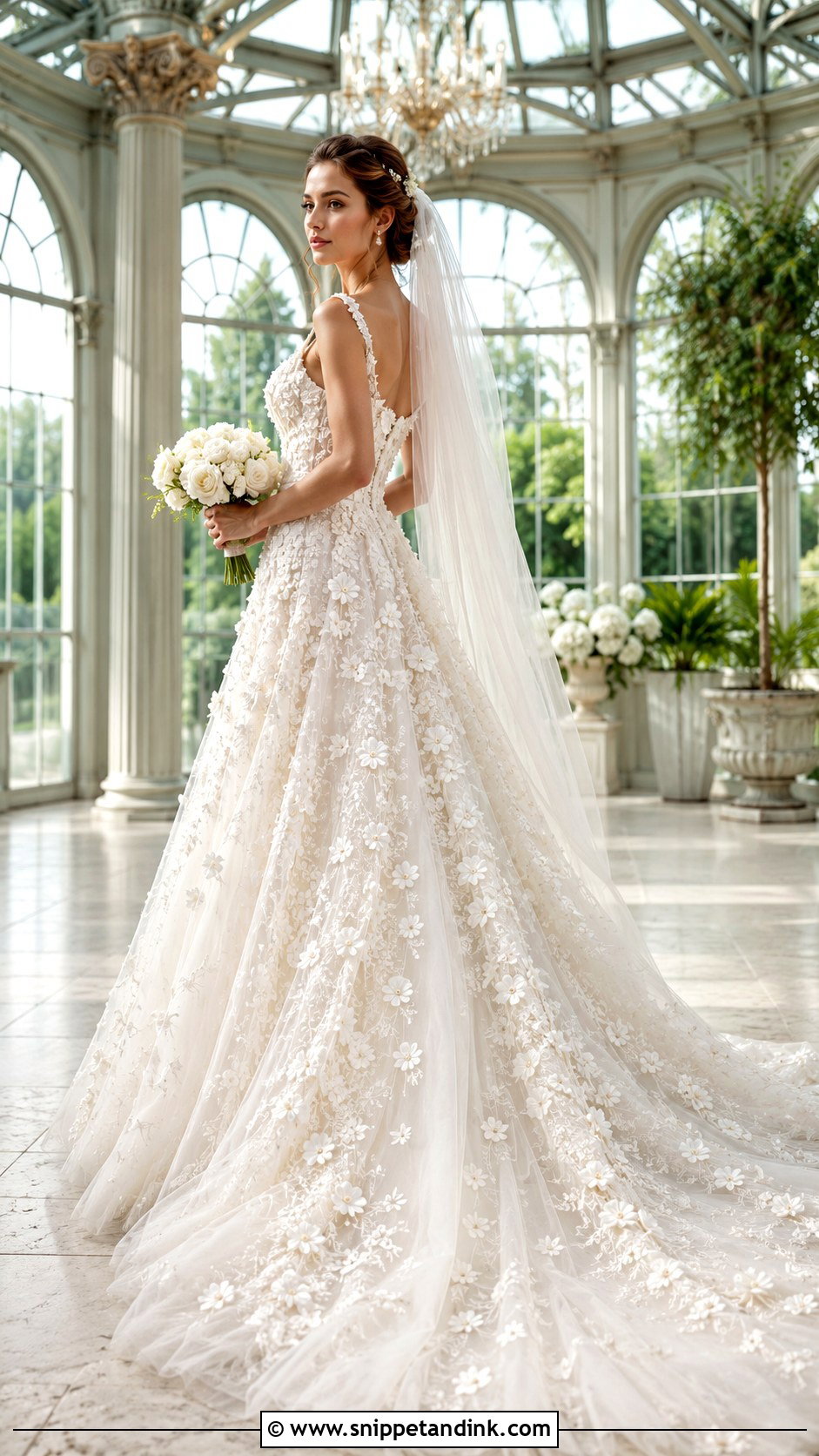 Floral Applique Cathedral Train Wedding Dress - Snippet and Ink - 20 Cathedral Train Wedding Dress Ideas