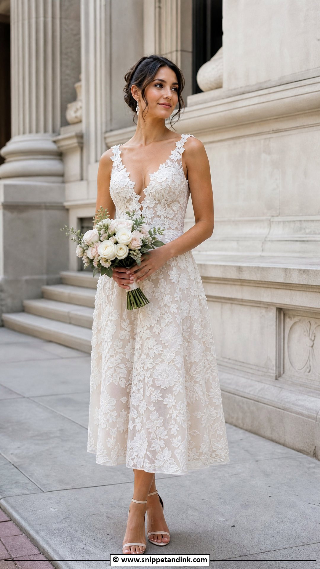 Floral Applique City Hall Wedding Dress - Snippet and Ink - 35 City Hall Wedding Dress Ideas