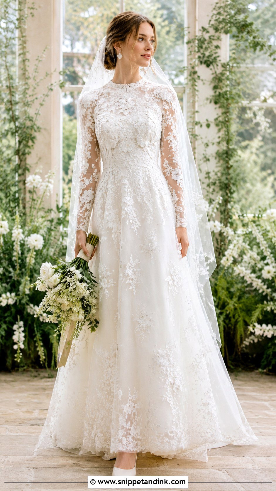 Floral Applique Closed Wedding Dress - Snippet and Ink - 20 Closed Wedding Dress Ideas