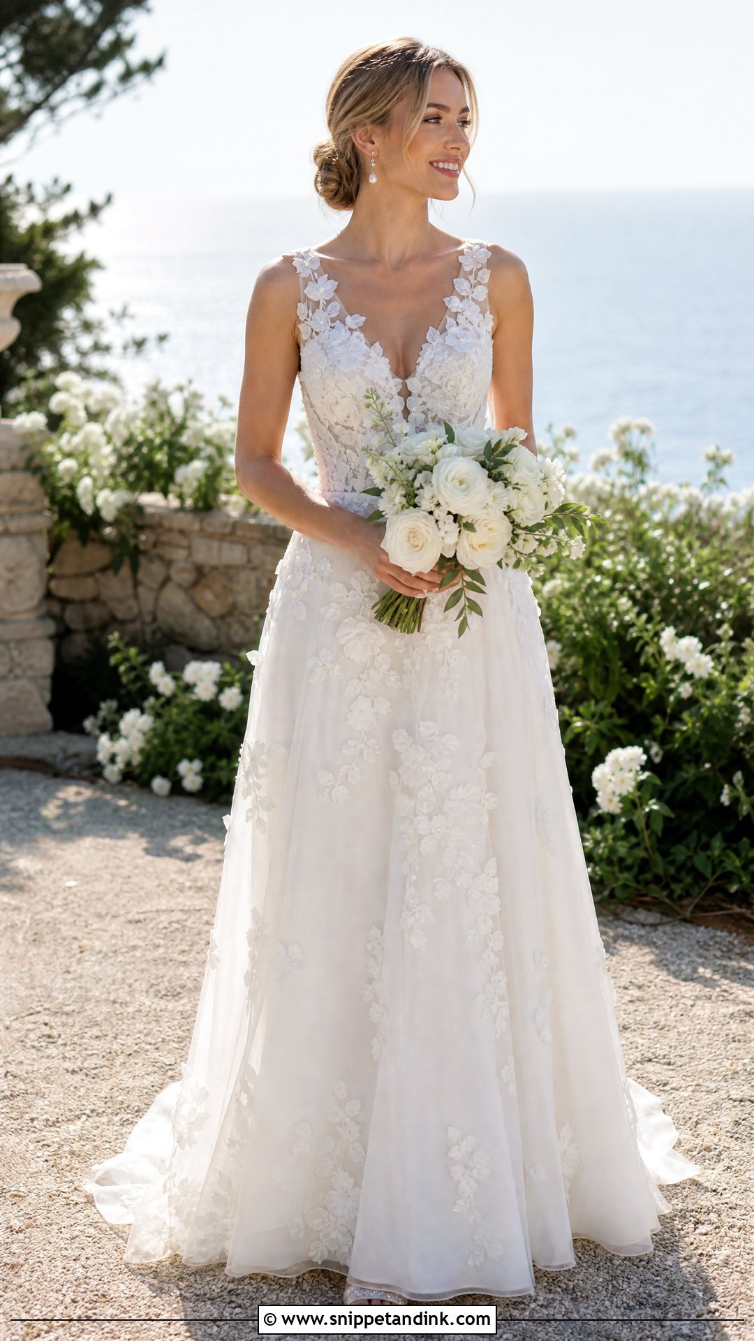 Floral Applique Coastal Wedding Dress - Snippet and Ink - 25 Coastal Wedding Dress Ideas