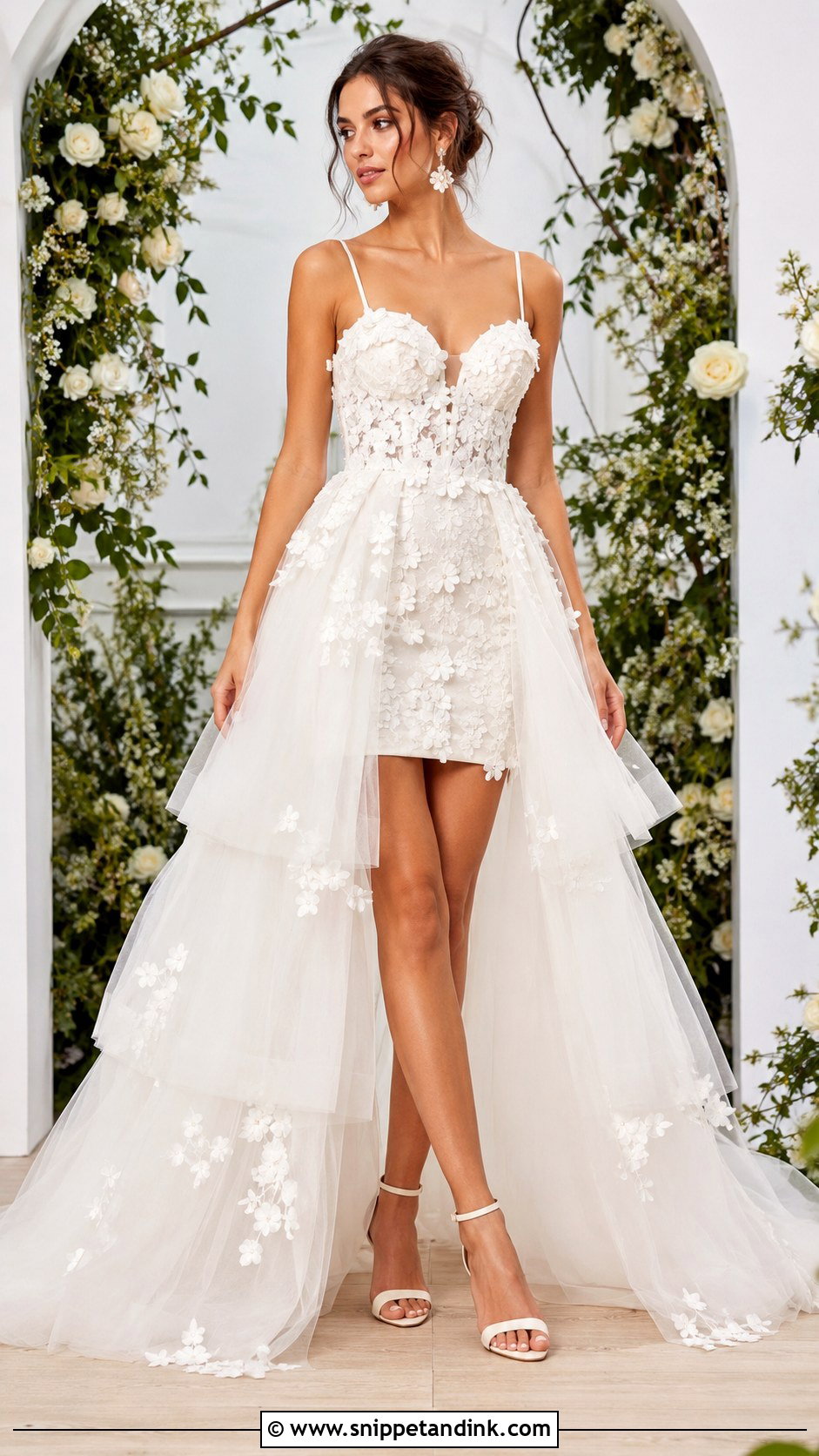 Floral Applique Convertible Wedding Dress With Tulle Skirt - Snippet and Ink - 20 Convertible Wedding Dress Long to Short Ideas