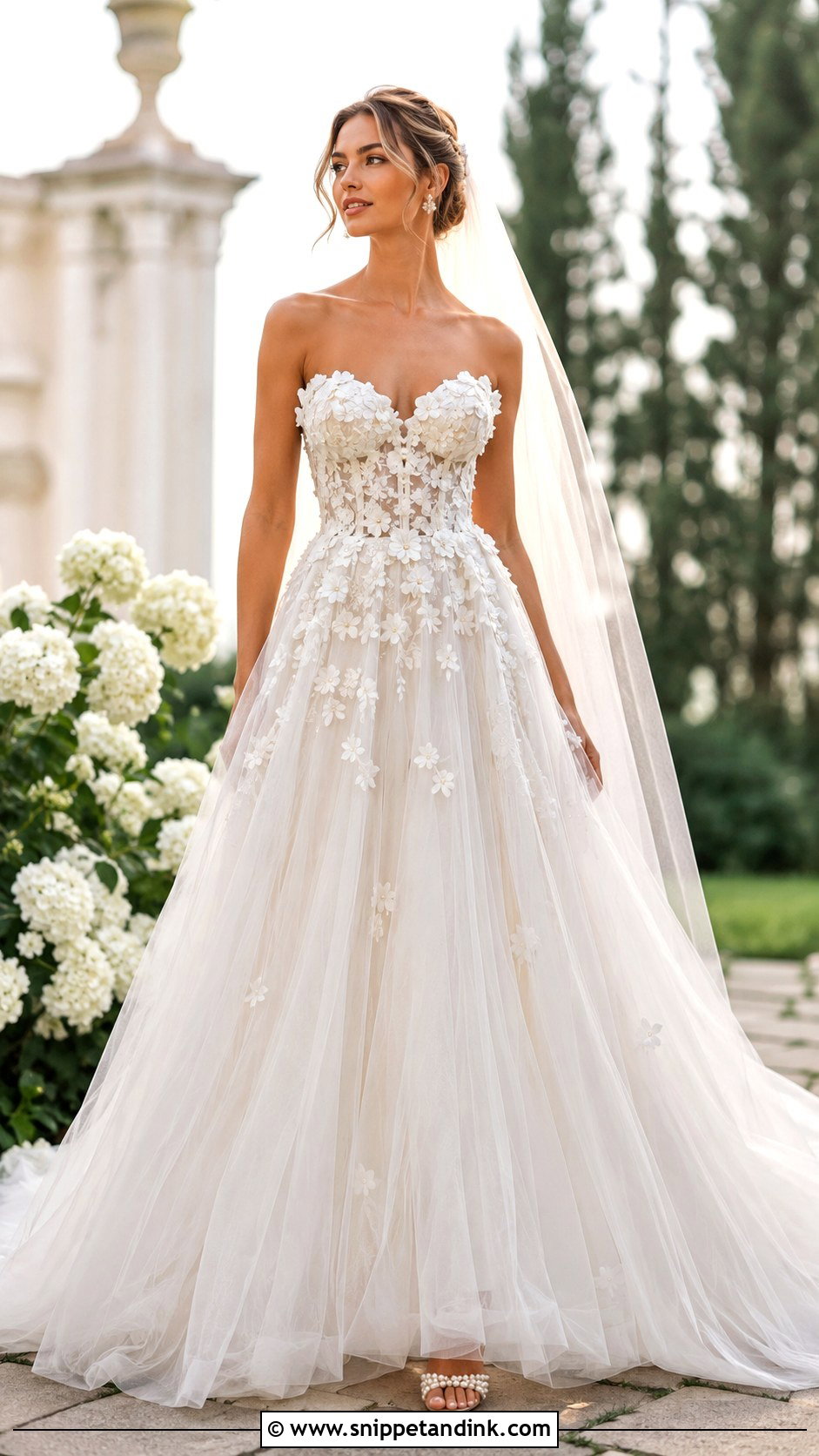 Floral Applique Corset Bridal Gown - Snippet and Ink - 20 Corset Bridal Gown Ideas