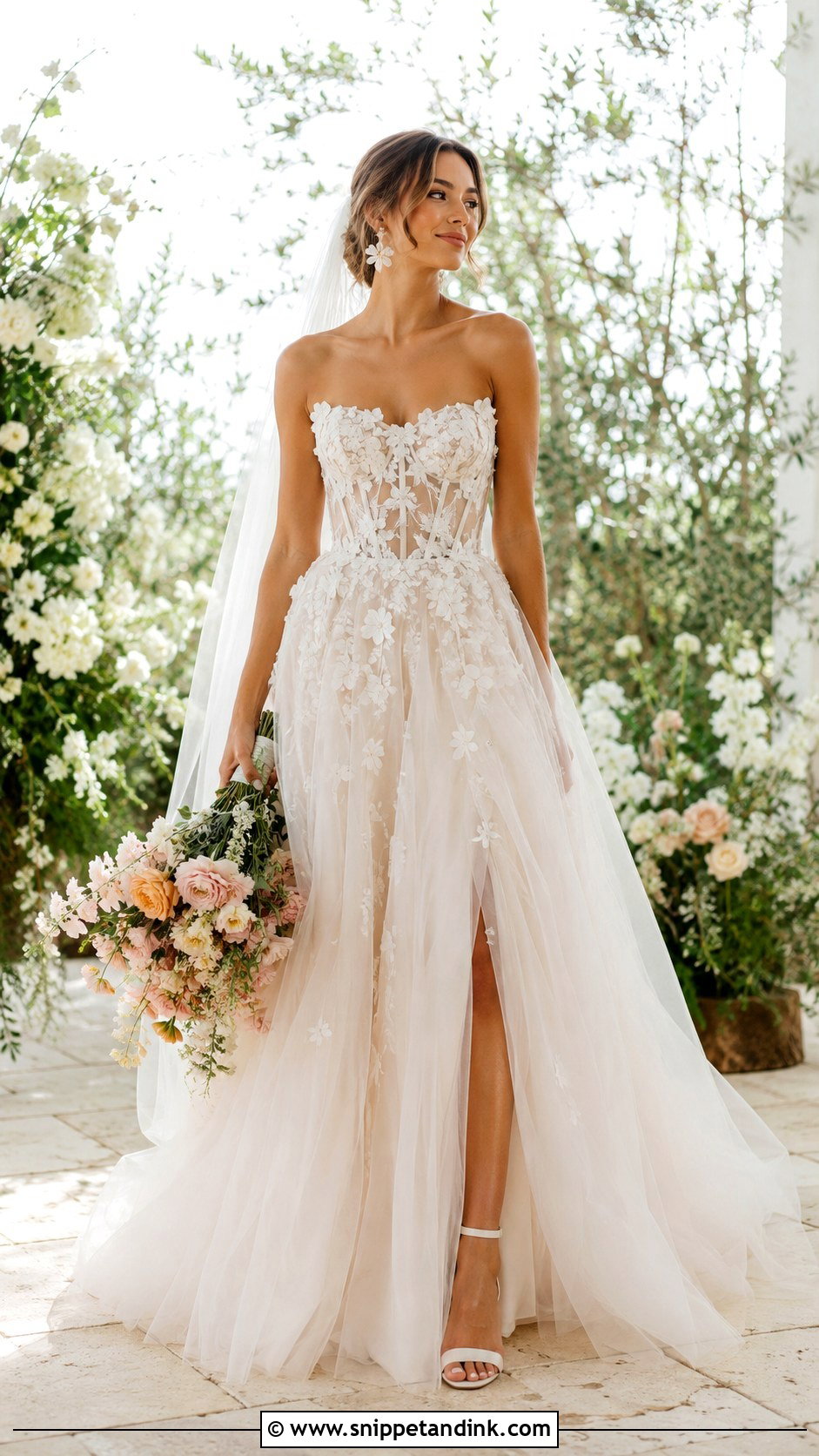 Floral Applique Corset Tulle Wedding Dress - Snippet and Ink - 20 Corset Style Wedding Dress Ideas