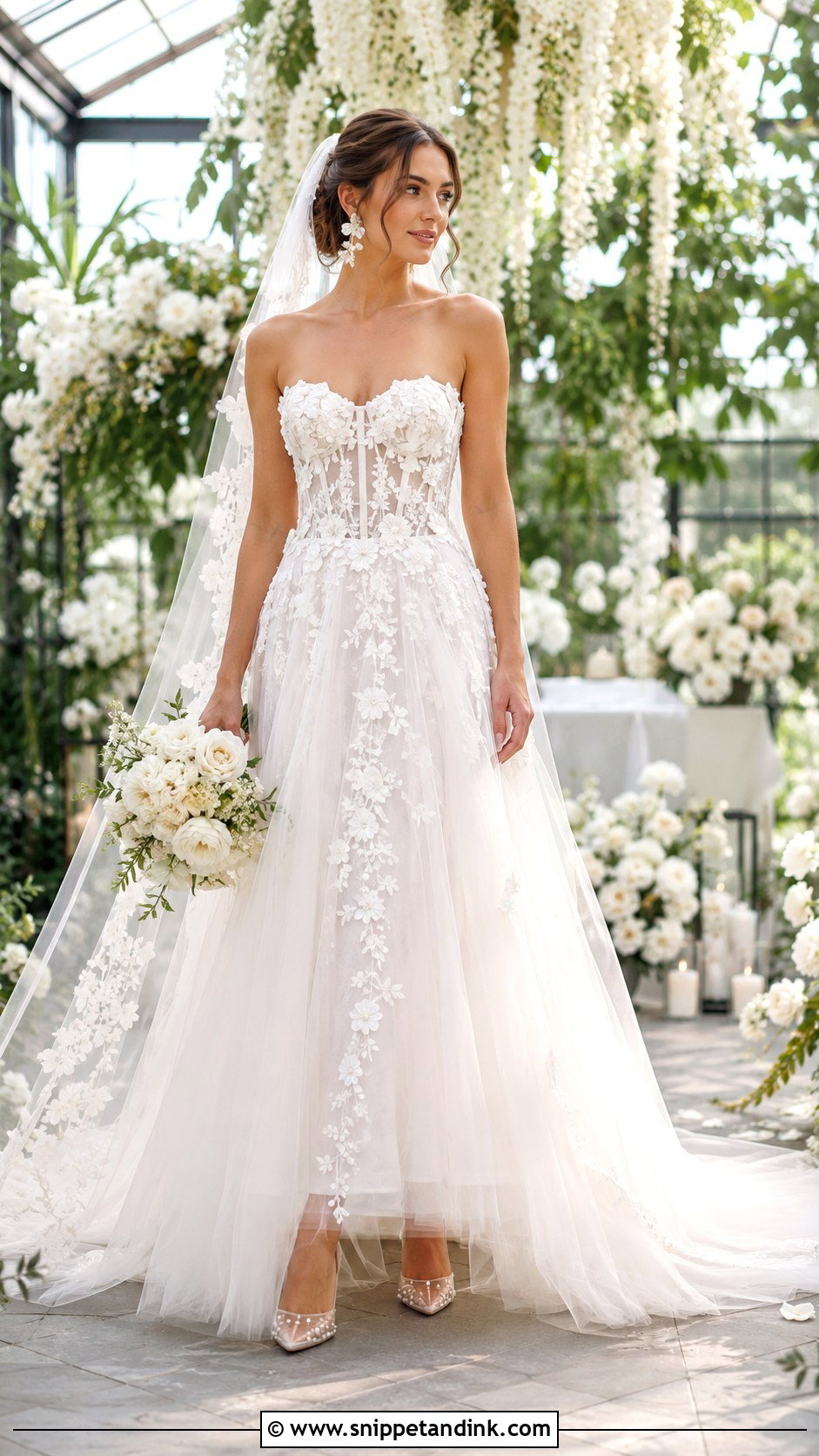 Floral Applique Corset Wedding Dress - Snippet and Ink - 20 Corset Bride Dress Ideas