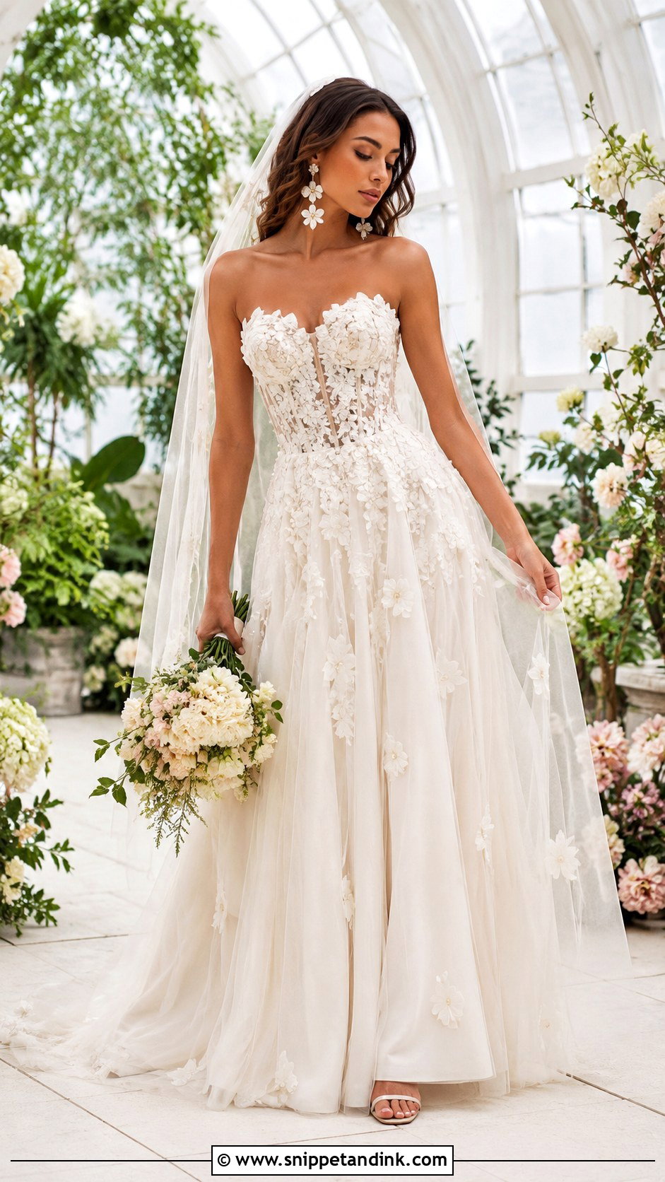 Floral Applique Corset Wedding Dress - Snippet and Ink - 20 Long Corset Wedding Dress Ideas