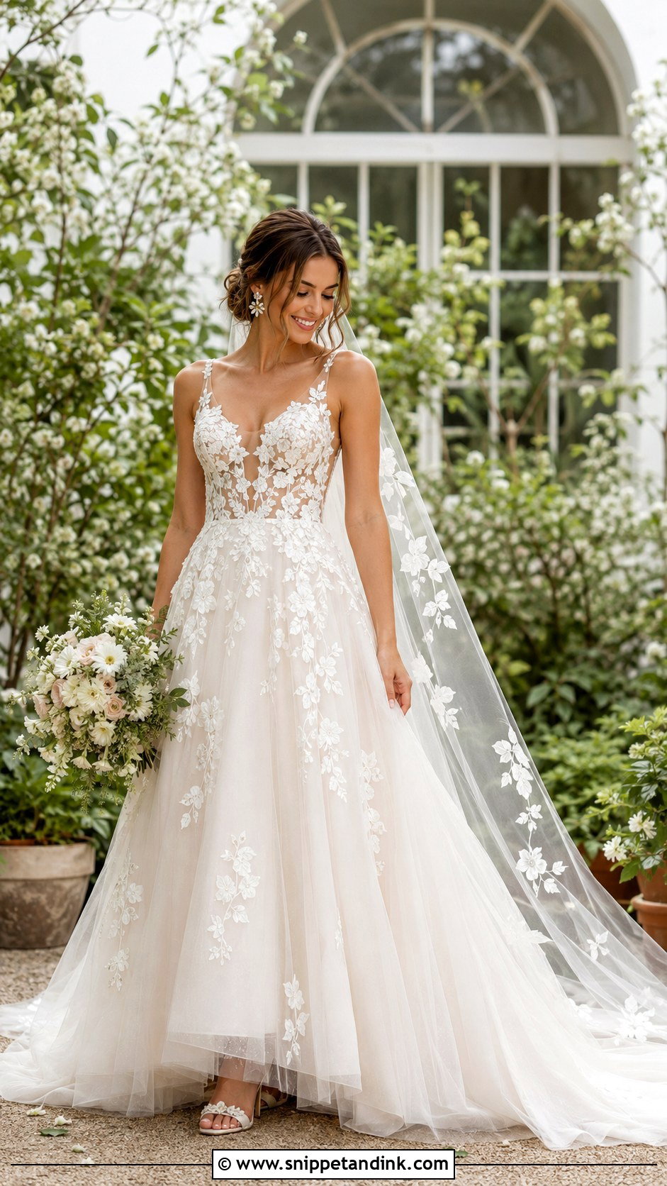 Floral Applique Court Train Wedding Dress - Snippet and Ink - 20 Court Train Wedding Dress Ideas