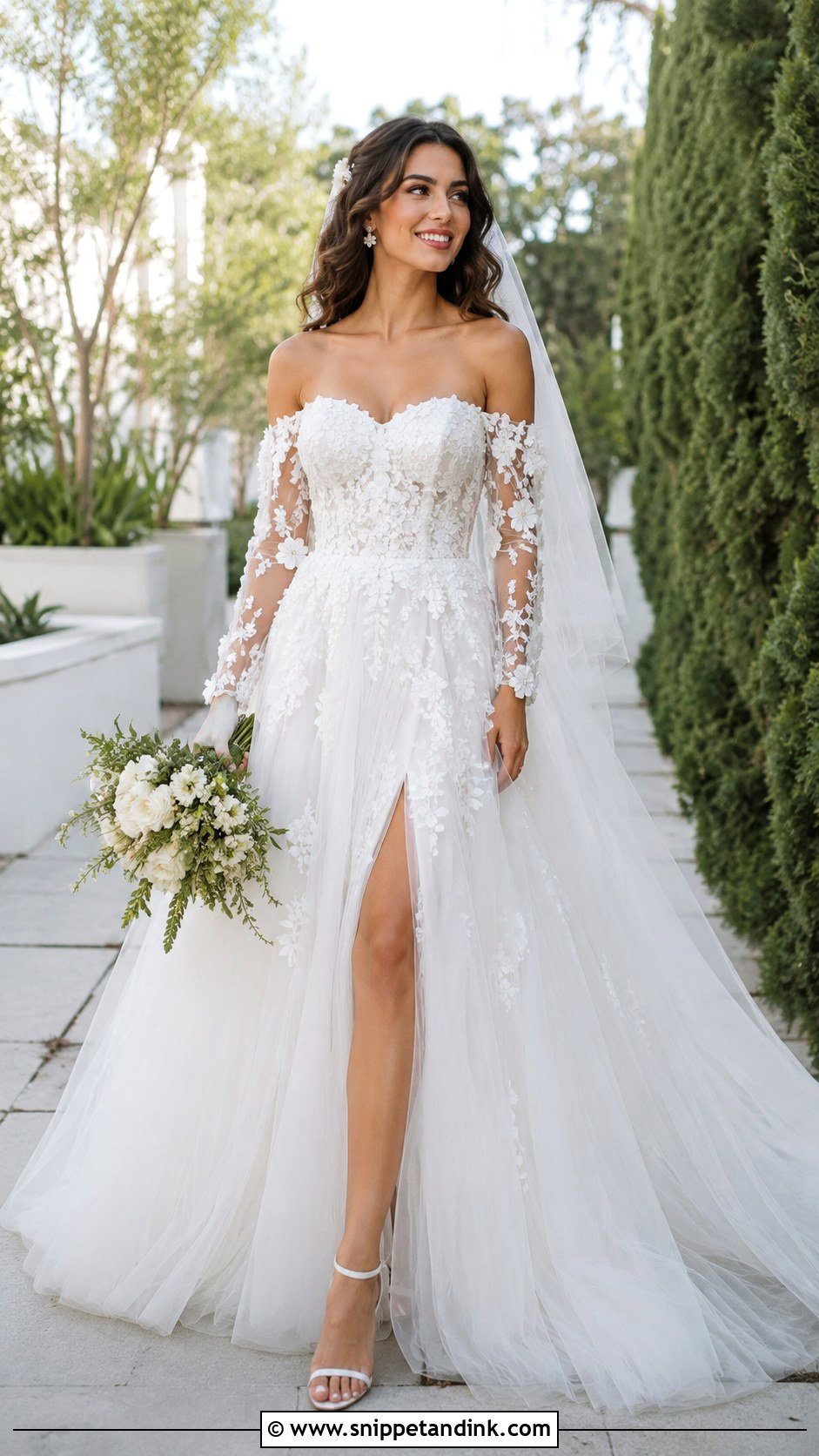 Floral Applique Detachable Sleeves Wedding Dress - Snippet and Ink - 25 Detachable Sleeves Wedding Dress