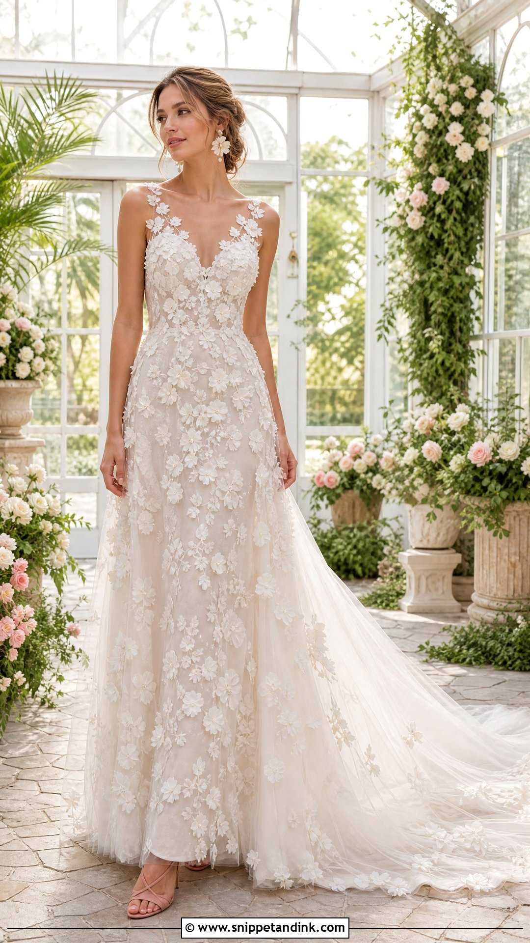 Floral Applique Dress With Tulle Train - Snippet and Ink - 25 Dress Train Ideas