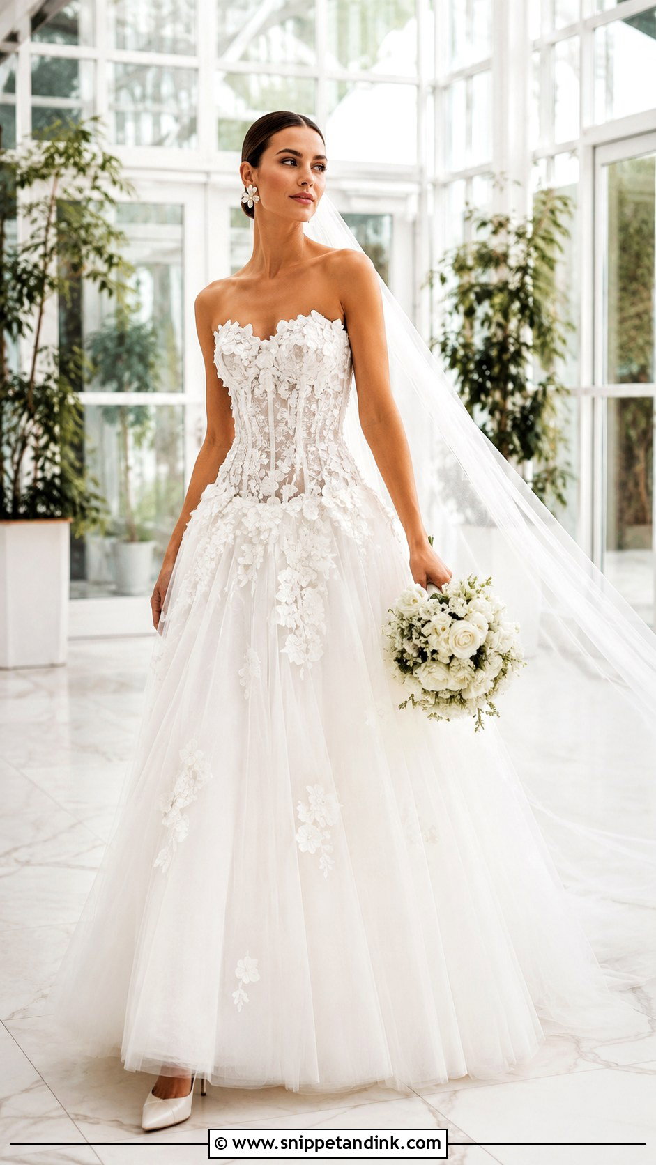 Floral Applique Drop Waist Lace Wedding Dress - Snippet and Ink - 20 Drop Waist Lace Wedding Dress Ideas