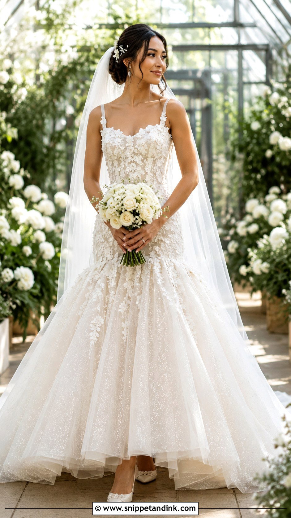 Floral Applique Drop Waist Princess Wedding Dress - Snippet and Ink - 20 Drop Waist Princess Wedding Dress Ideas