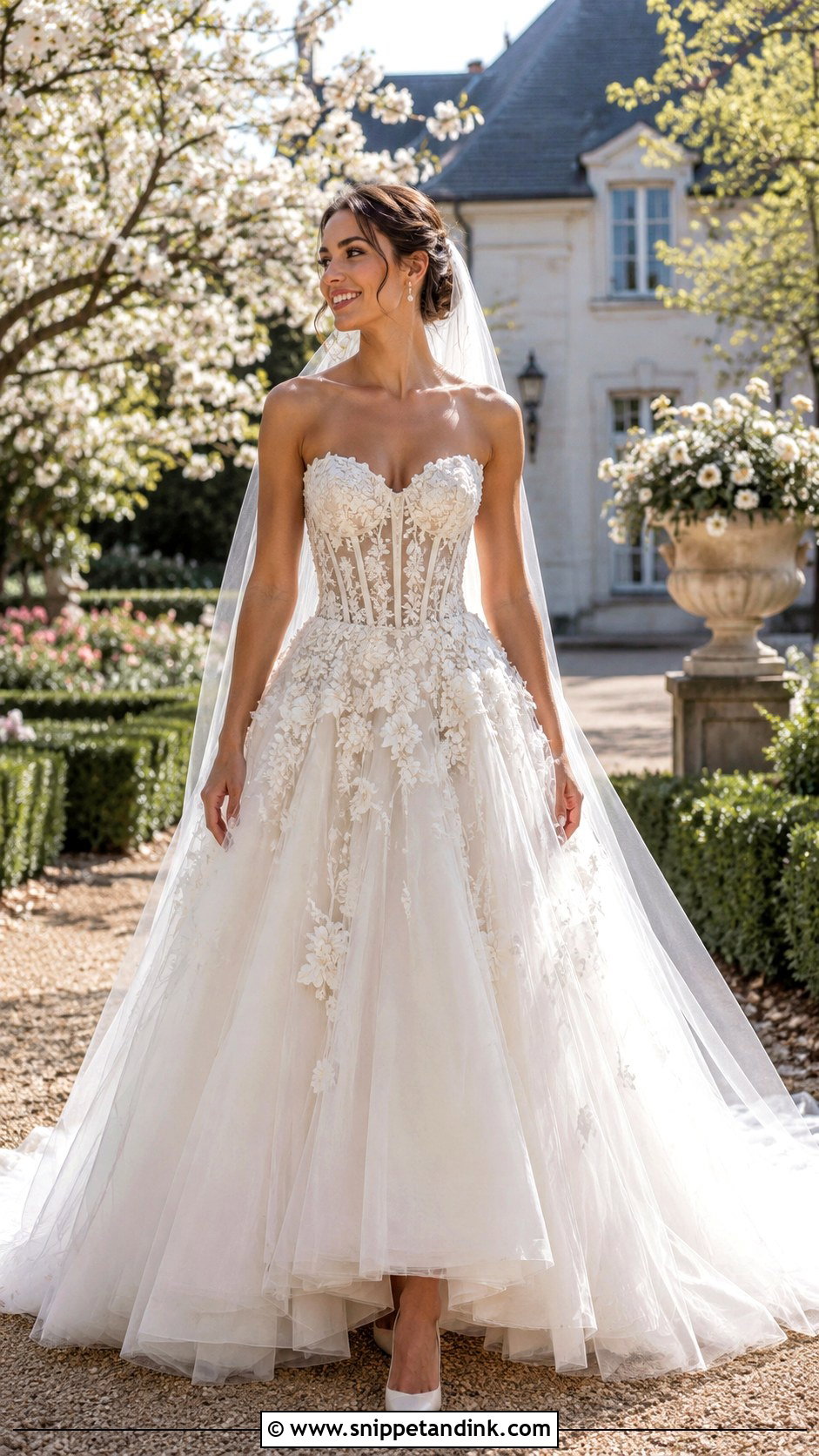 Floral Applique Drop Waist Wedding Dress - Snippet and Ink - 20 Drop Waste Wedding Dress Ideas