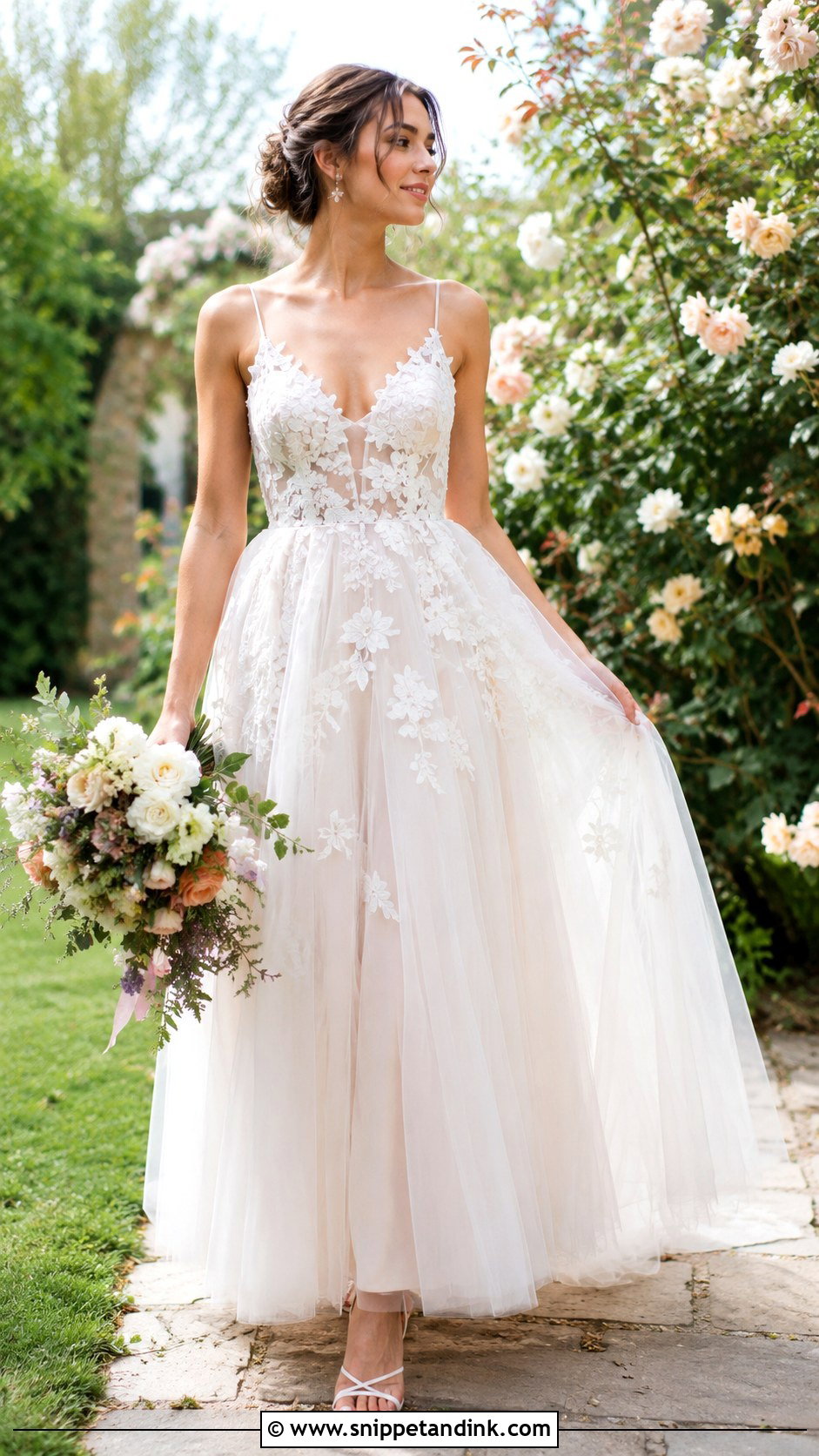 Floral Applique Elopement Wedding Dress - Snippet and Ink - 30 Elopement Wedding Dresses